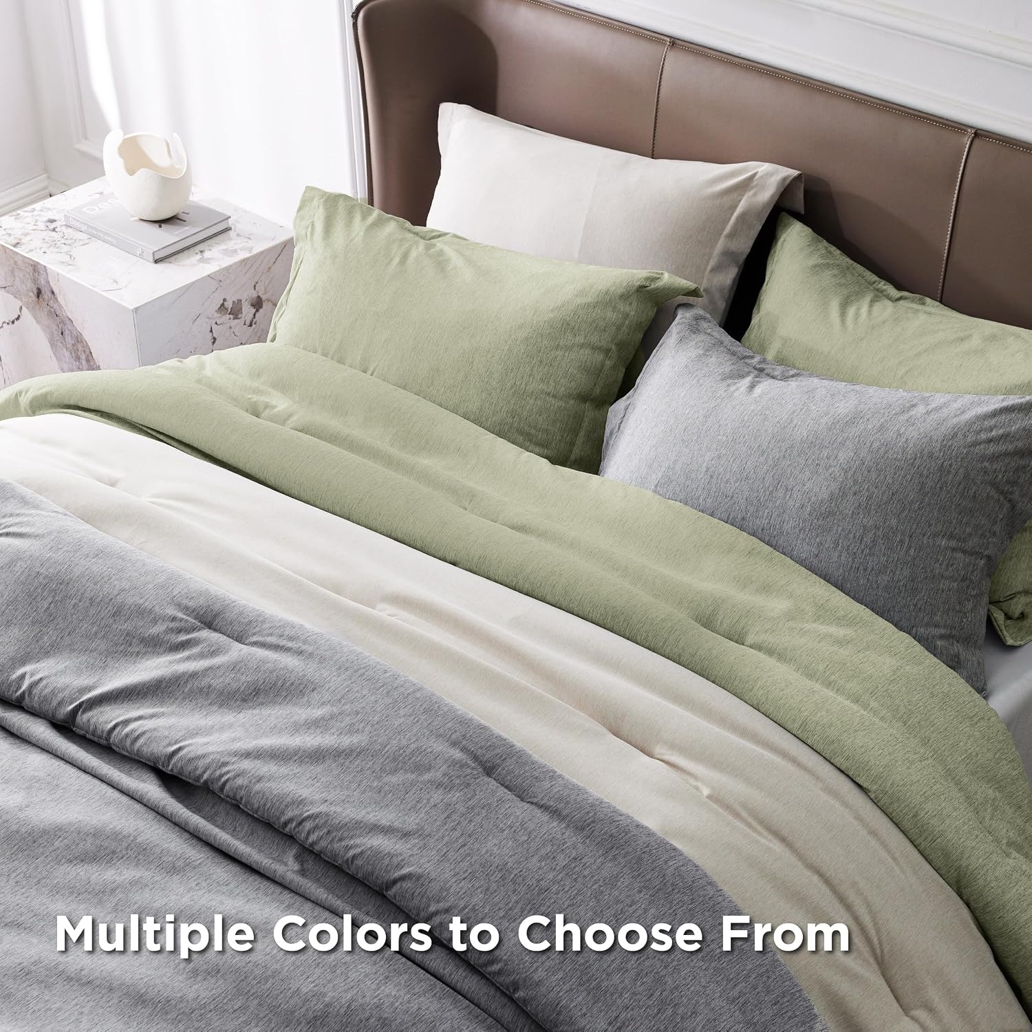 image:imageBedsure Grey Queen Comforter Set Soft Cationic Dyed Bedding Set 3 Pcs Breathable Comfortable for All Season SkinFriendly Melange Home Decor Gift Bed Set Cozy for Bedroom OEKO Modern02 Tea Green Melange