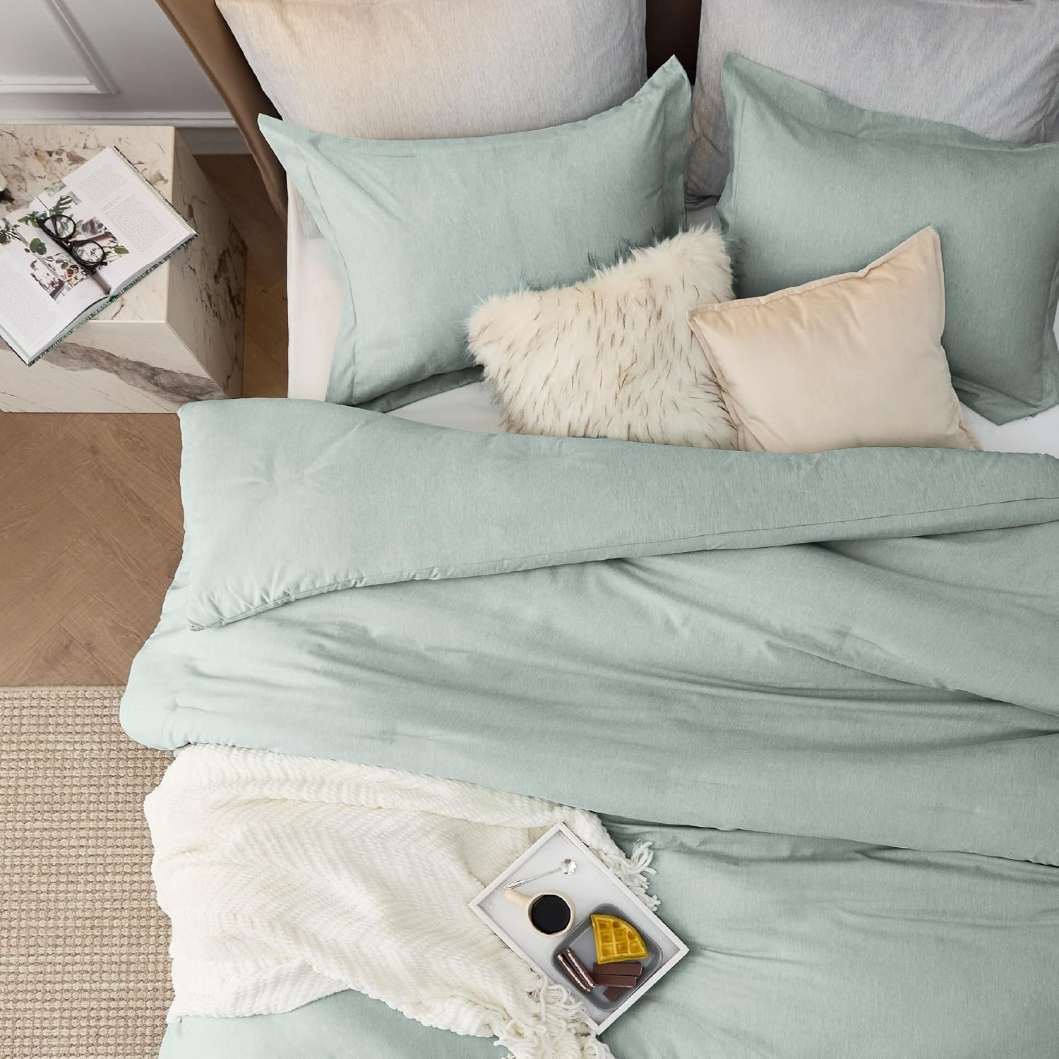 image:imageBedsure Grey Queen Comforter Set Soft Cationic Dyed Bedding Set 3 Pcs Breathable Comfortable for All Season SkinFriendly Melange Home Decor Gift Bed Set Cozy for Bedroom OEKO Modern02 Mint Green Melange