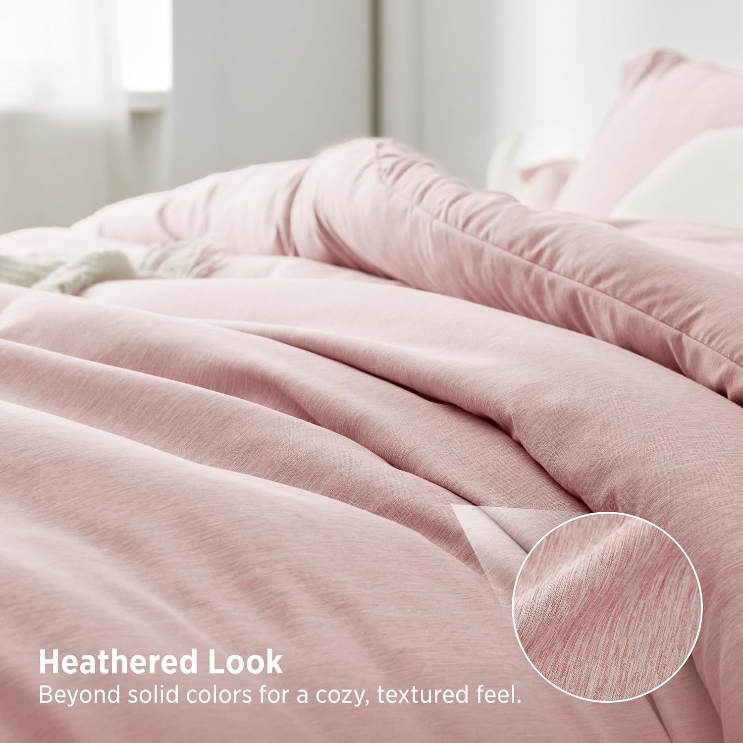 image:imageBedsure Grey Queen Comforter Set Soft Cationic Dyed Bedding Set 3 Pcs Breathable Comfortable for All Season SkinFriendly Melange Home Decor Gift Bed Set Cozy for Bedroom OEKO Modern06 Pink Melange