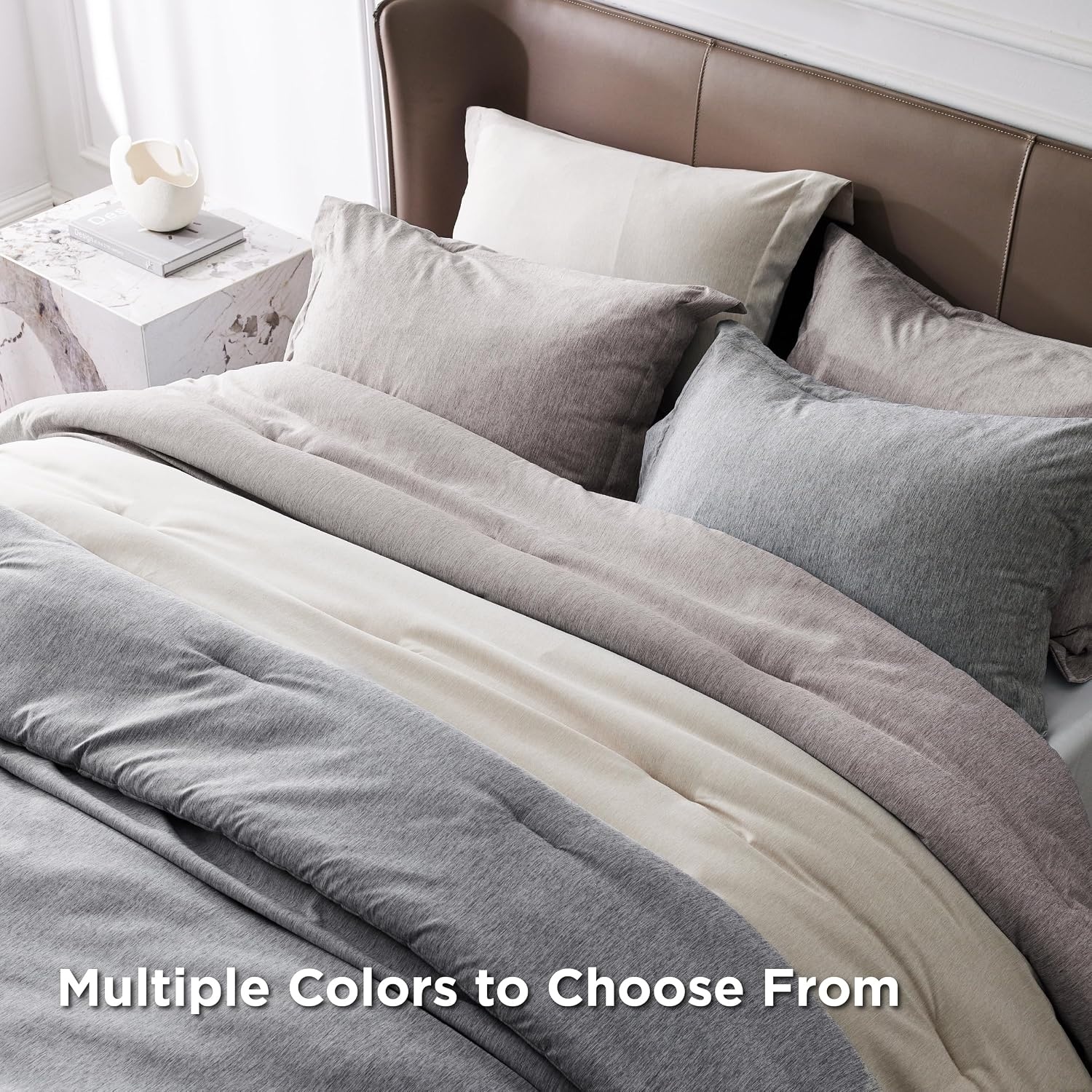image:imageBedsure Grey Queen Comforter Set Soft Cationic Dyed Bedding Set 3 Pcs Breathable Comfortable for All Season SkinFriendly Melange Home Decor Gift Bed Set Cozy for Bedroom OEKO Modern05 Light Blue Melange