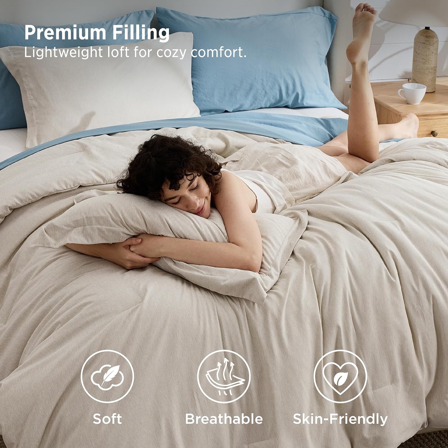 image:imageBedsure Grey Queen Comforter Set Soft Cationic Dyed Bedding Set 3 Pcs Breathable Comfortable for All Season SkinFriendly Melange Home Decor Gift Bed Set Cozy for Bedroom OEKO Modern01 Beige Melange