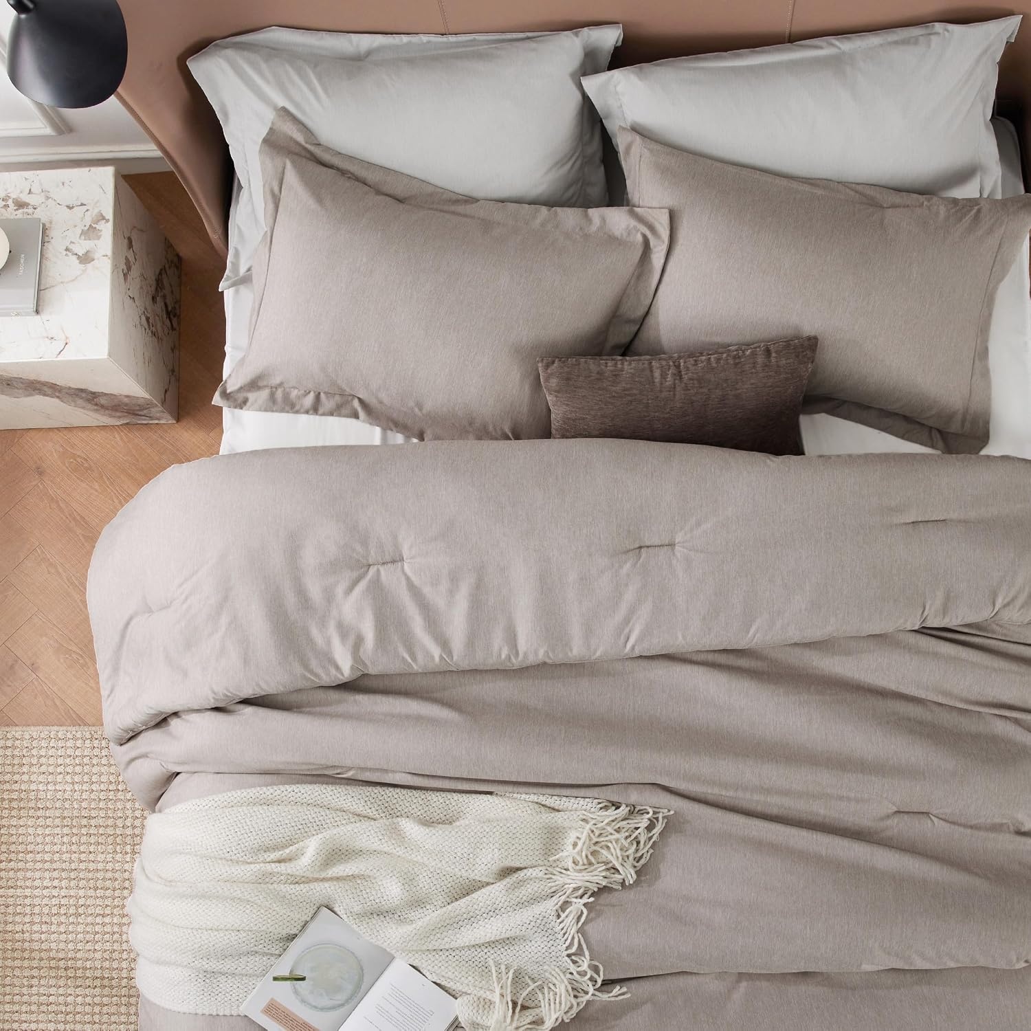 image:imageBedsure Grey Queen Comforter Set Soft Cationic Dyed Bedding Set 3 Pcs Breathable Comfortable for All Season SkinFriendly Melange Home Decor Gift Bed Set Cozy for Bedroom OEKO Modern04 Taupe Melange