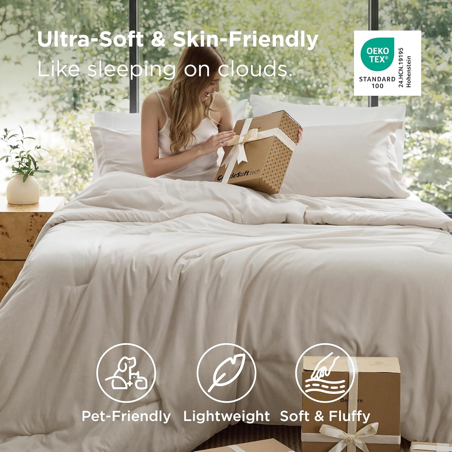 image:imageBedsure Grey Queen Comforter Set Soft Cationic Dyed Bedding Set 3 Pcs Breathable Comfortable for All Season SkinFriendly Melange Home Decor Gift Bed Set Cozy for Bedroom OEKO Modern01 Beige Melange