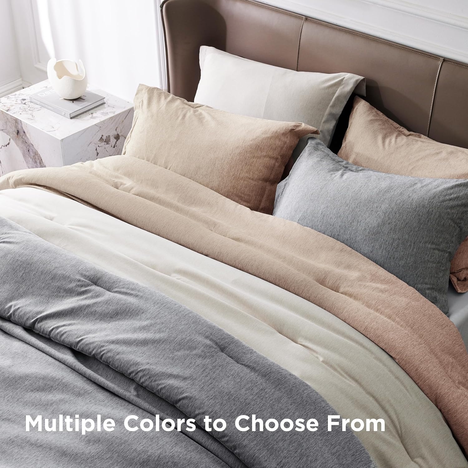 image:imageBedsure Grey Queen Comforter Set Soft Cationic Dyed Bedding Set 3 Pcs Breathable Comfortable for All Season SkinFriendly Melange Home Decor Gift Bed Set Cozy for Bedroom OEKO Modern04 Sand Melange