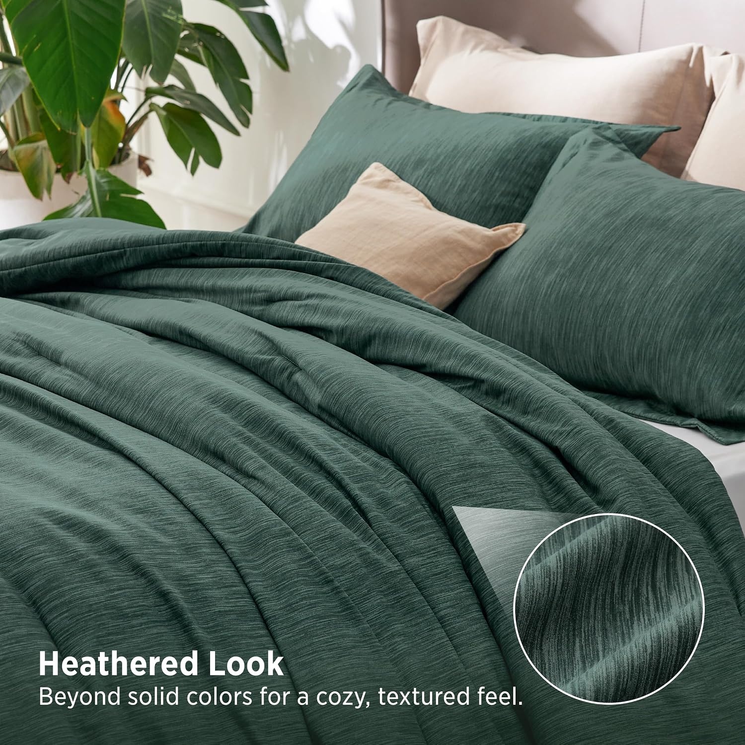 image:imageBedsure Grey Queen Comforter Set Soft Cationic Dyed Bedding Set 3 Pcs Breathable Comfortable for All Season SkinFriendly Melange Home Decor Gift Bed Set Cozy for Bedroom OEKO Modern02 Dark Green Melange