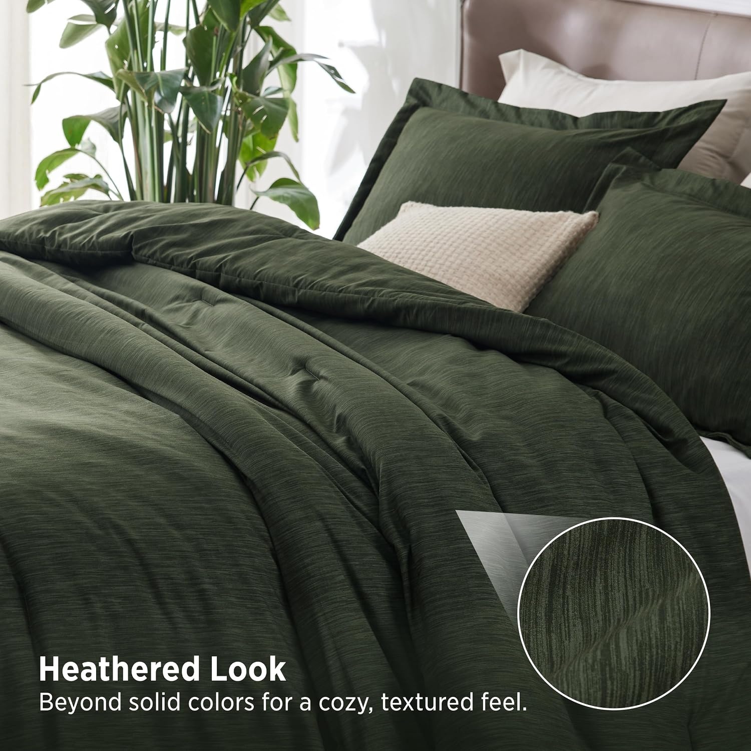 image:imageBedsure Grey Queen Comforter Set Soft Cationic Dyed Bedding Set 3 Pcs Breathable Comfortable for All Season SkinFriendly Melange Home Decor Gift Bed Set Cozy for Bedroom OEKO Modern02 Olive Green Melange