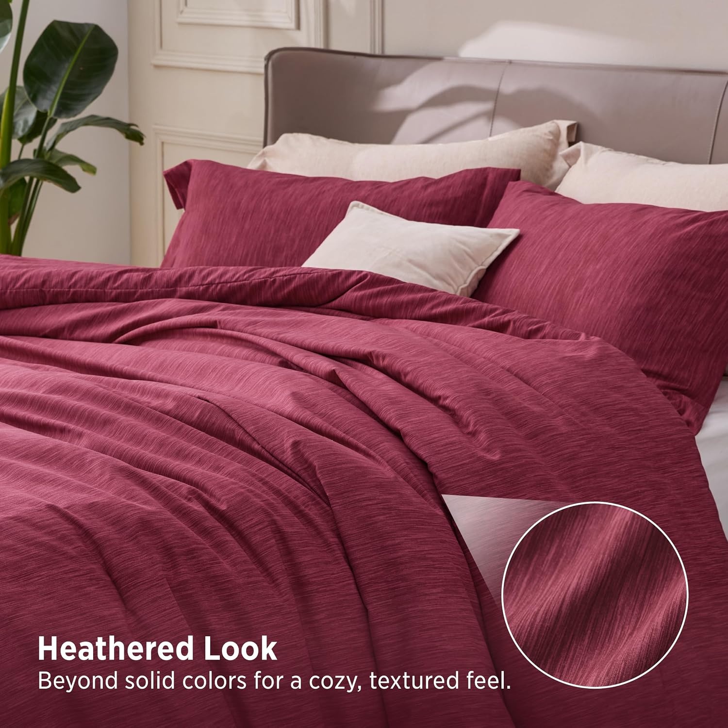 image:imageBedsure Grey Queen Comforter Set Soft Cationic Dyed Bedding Set 3 Pcs Breathable Comfortable for All Season SkinFriendly Melange Home Decor Gift Bed Set Cozy for Bedroom OEKO Modern06 Red Melange