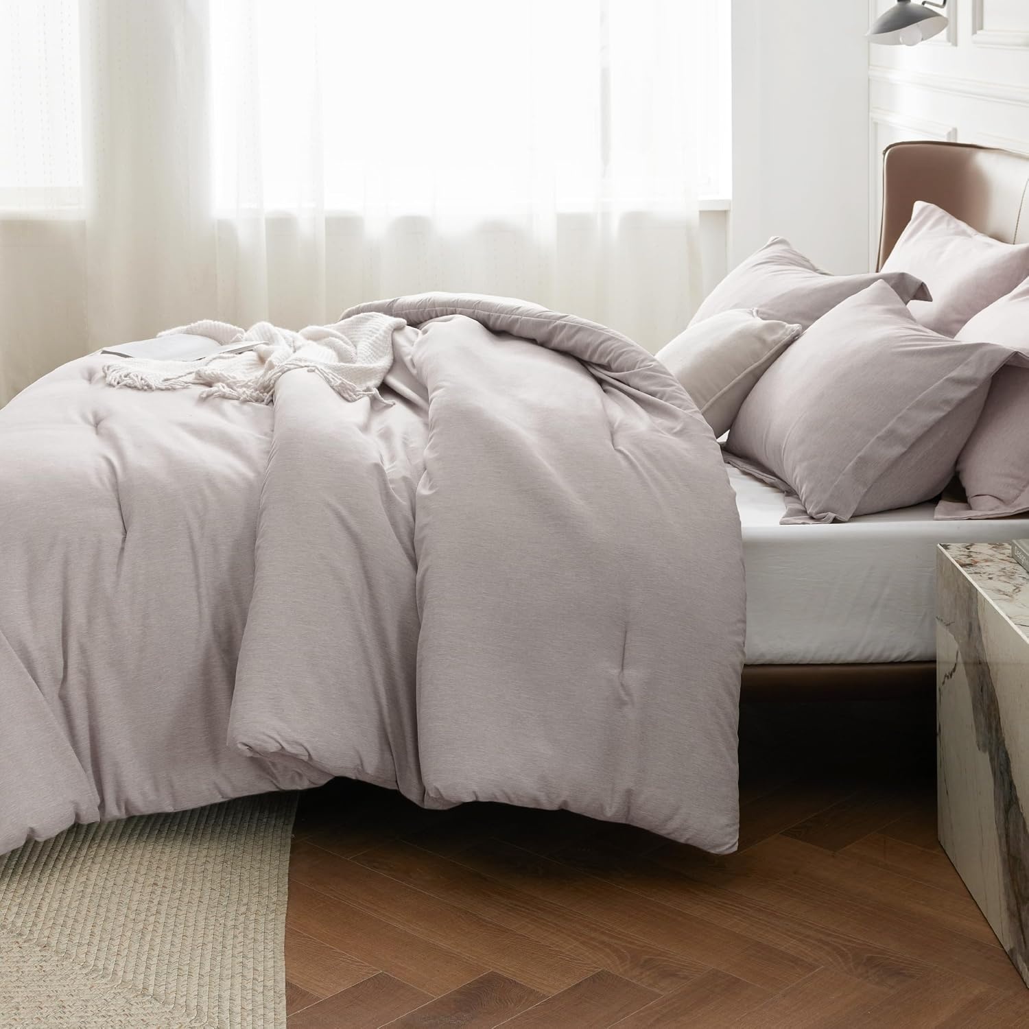 image:imageBedsure Grey Queen Comforter Set Soft Cationic Dyed Bedding Set 3 Pcs Breathable Comfortable for All Season SkinFriendly Melange Home Decor Gift Bed Set Cozy for Bedroom OEKO Modern04 Taupe Melange