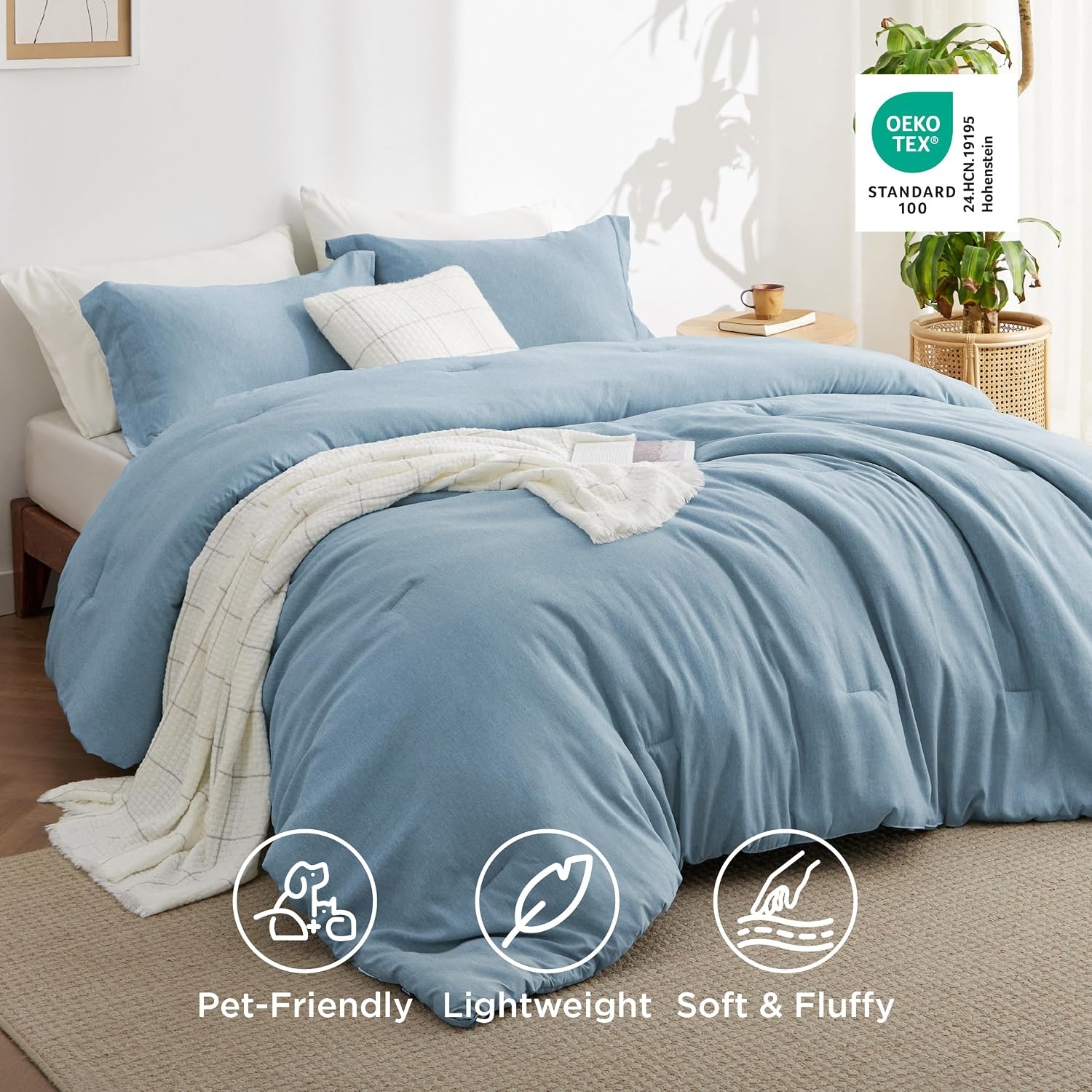 image:imageBedsure Grey Queen Comforter Set Soft Cationic Dyed Bedding Set 3 Pcs Breathable Comfortable for All Season SkinFriendly Melange Home Decor Gift Bed Set Cozy for Bedroom OEKO Modern05 Storm Blue Melange