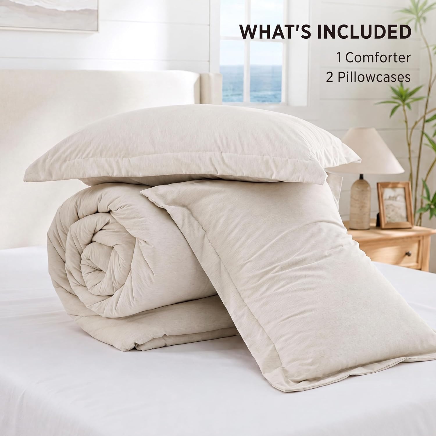 image:imageBedsure Grey Queen Comforter Set Soft Cationic Dyed Bedding Set 3 Pcs Breathable Comfortable for All Season SkinFriendly Melange Home Decor Gift Bed Set Cozy for Bedroom OEKO Modern01 Beige Melange