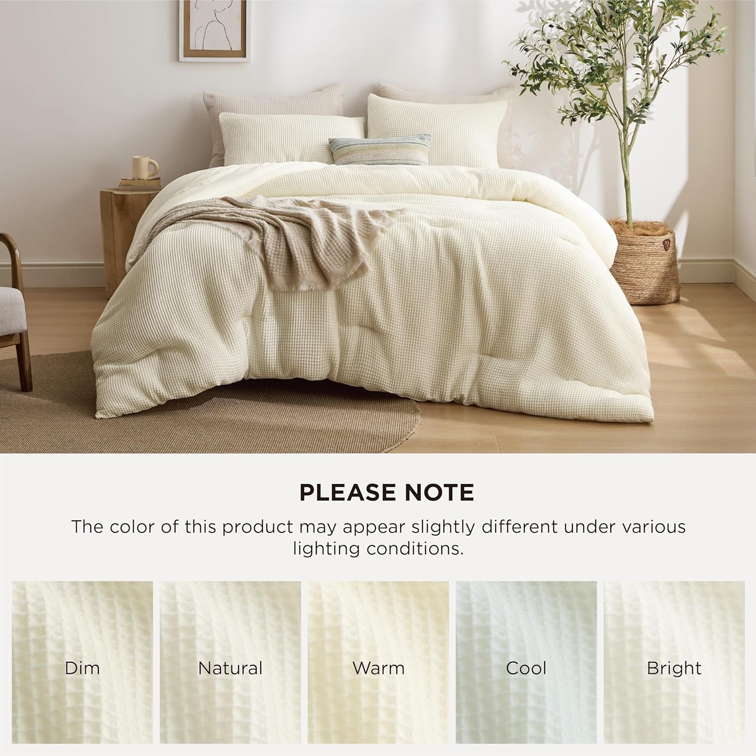 image:imageBedsure Oliver Green Queen Bedding Comforter Set Waffle Breathable Bedding Set All Season Comforter with 3 Pieces 1 Waffle Weave Comforter 90x90 and 2 Pillowcases 20x26Ivory