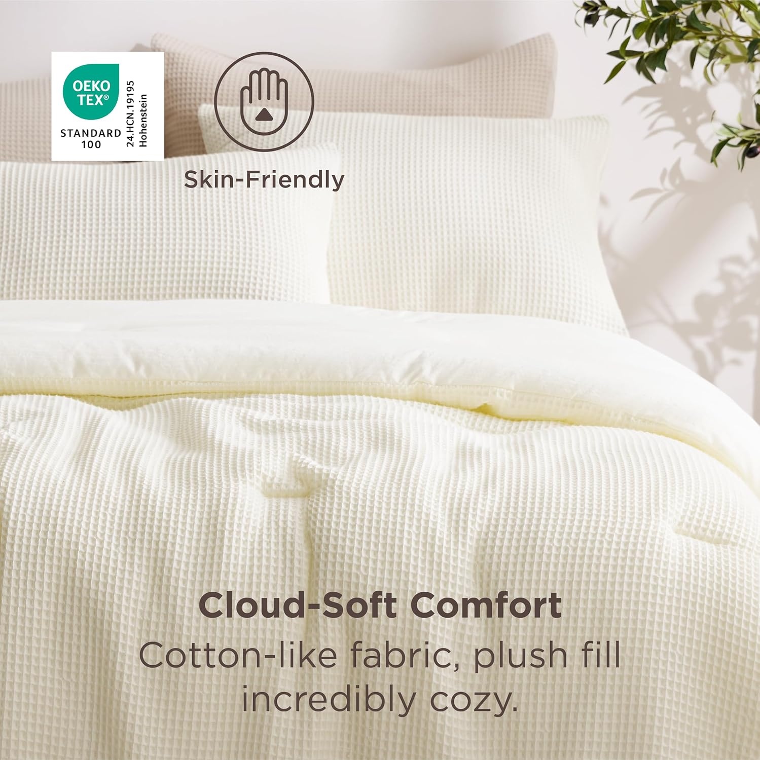 image:imageBedsure Oliver Green Queen Bedding Comforter Set Waffle Breathable Bedding Set All Season Comforter with 3 Pieces 1 Waffle Weave Comforter 90x90 and 2 Pillowcases 20x26Ivory