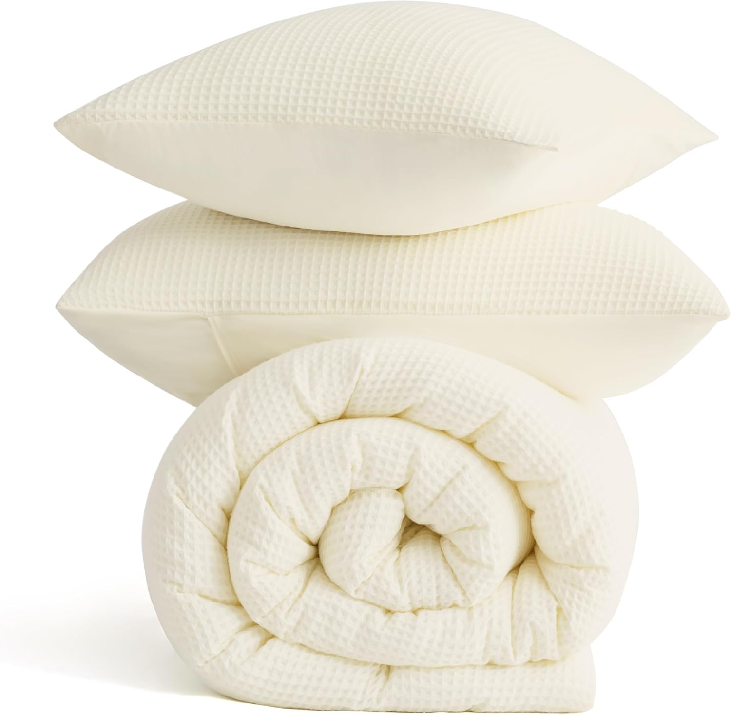 image:imageBedsure Oliver Green Queen Bedding Comforter Set Waffle Breathable Bedding Set All Season Comforter with 3 Pieces 1 Waffle Weave Comforter 90x90 and 2 Pillowcases 20x26Ivory