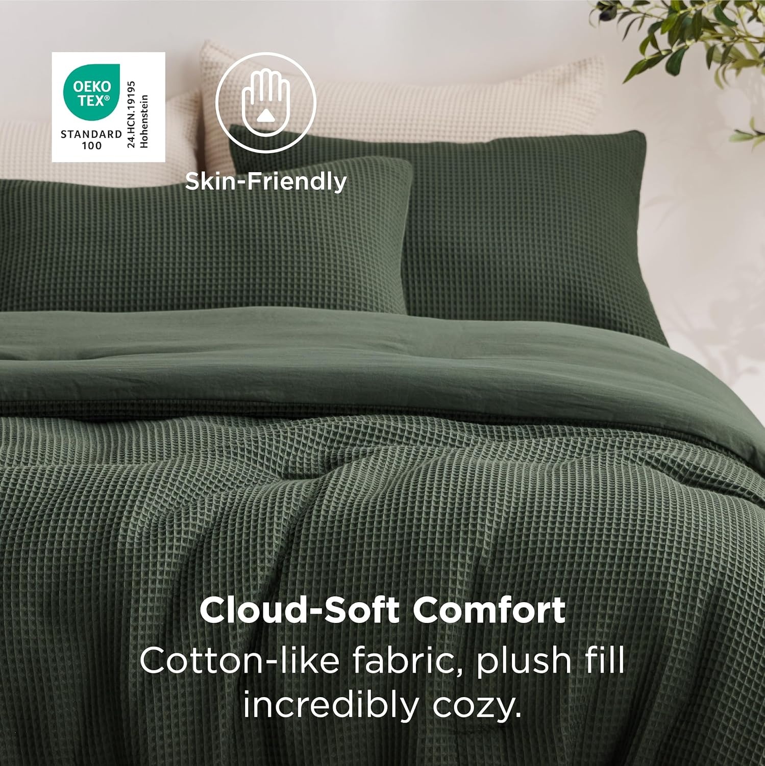 image:imageBedsure Oliver Green Queen Bedding Comforter Set Waffle Breathable Bedding Set All Season Comforter with 3 Pieces 1 Waffle Weave Comforter 90x90 and 2 Pillowcases 20x26Oliver Green