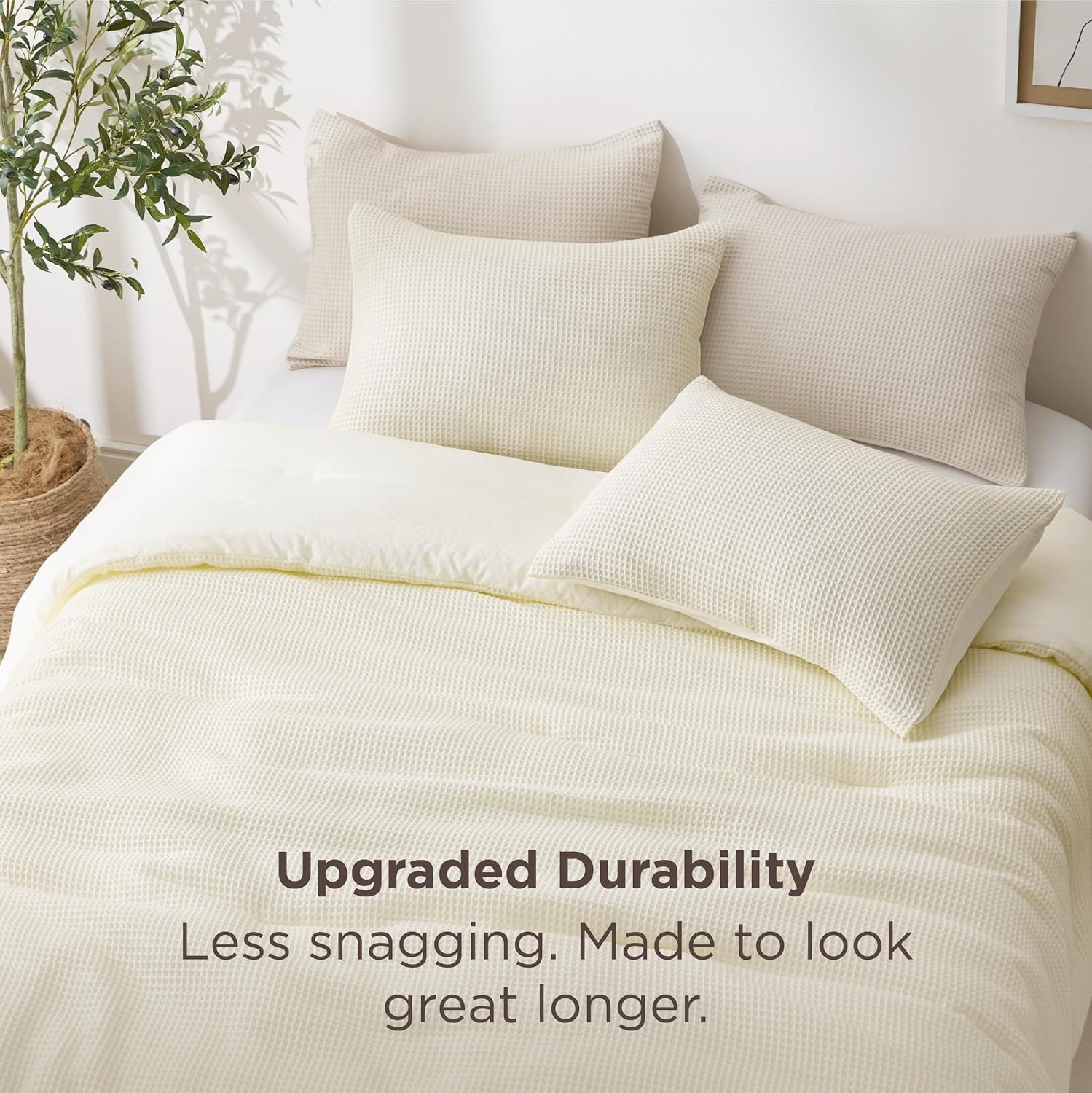 image:imageBedsure Oliver Green Queen Bedding Comforter Set Waffle Breathable Bedding Set All Season Comforter with 3 Pieces 1 Waffle Weave Comforter 90x90 and 2 Pillowcases 20x26Ivory