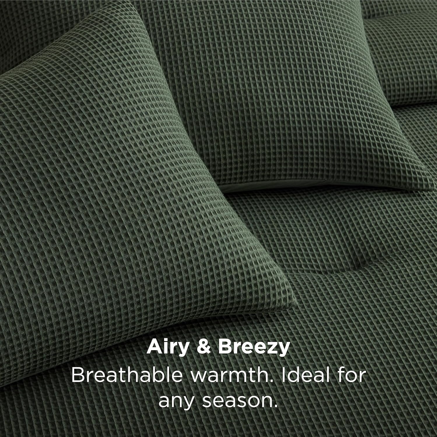 image:imageBedsure Oliver Green Queen Bedding Comforter Set Waffle Breathable Bedding Set All Season Comforter with 3 Pieces 1 Waffle Weave Comforter 90x90 and 2 Pillowcases 20x26Oliver Green