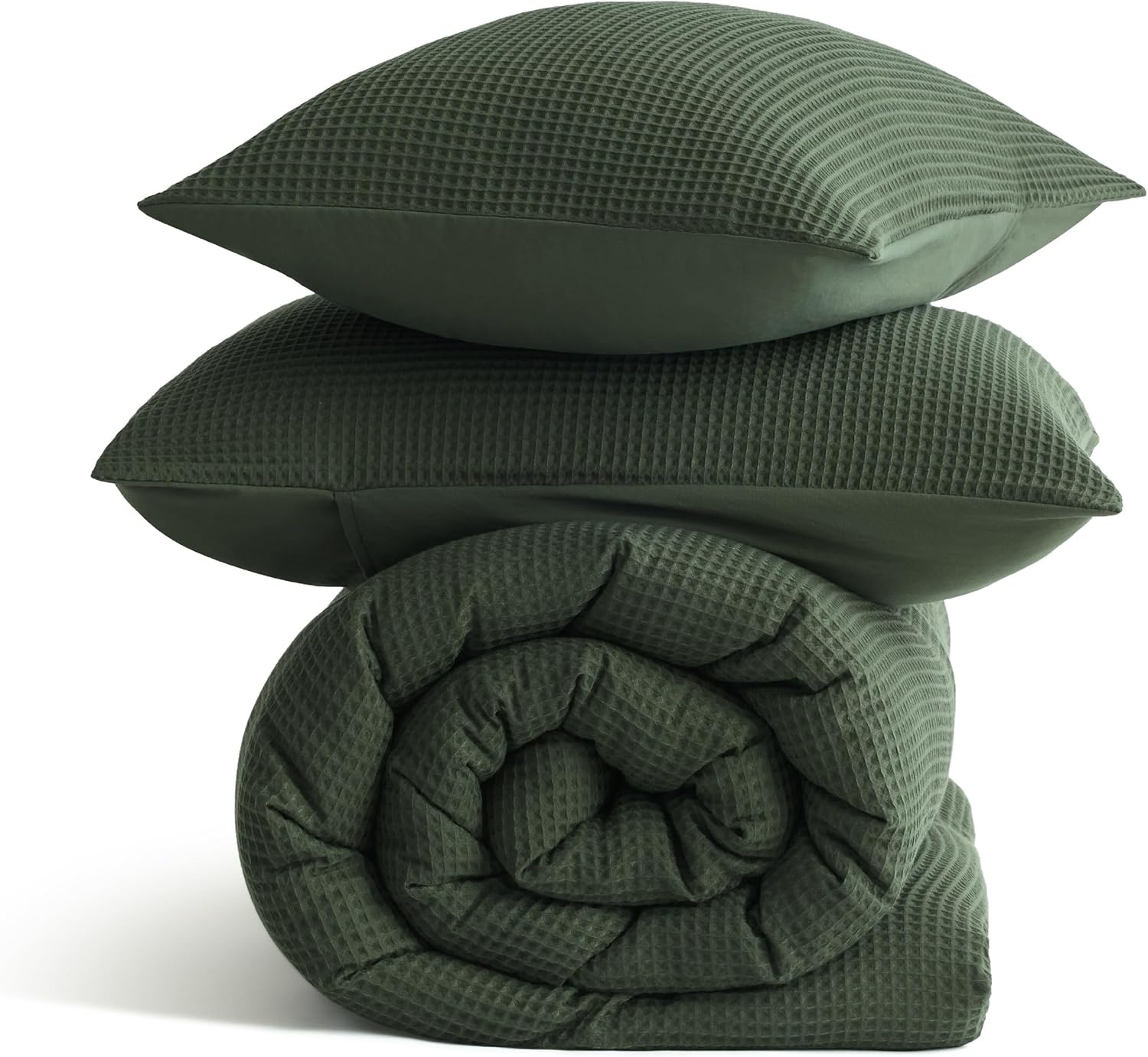 image:imageBedsure Oliver Green Queen Bedding Comforter Set Waffle Breathable Bedding Set All Season Comforter with 3 Pieces 1 Waffle Weave Comforter 90x90 and 2 Pillowcases 20x26Oliver Green