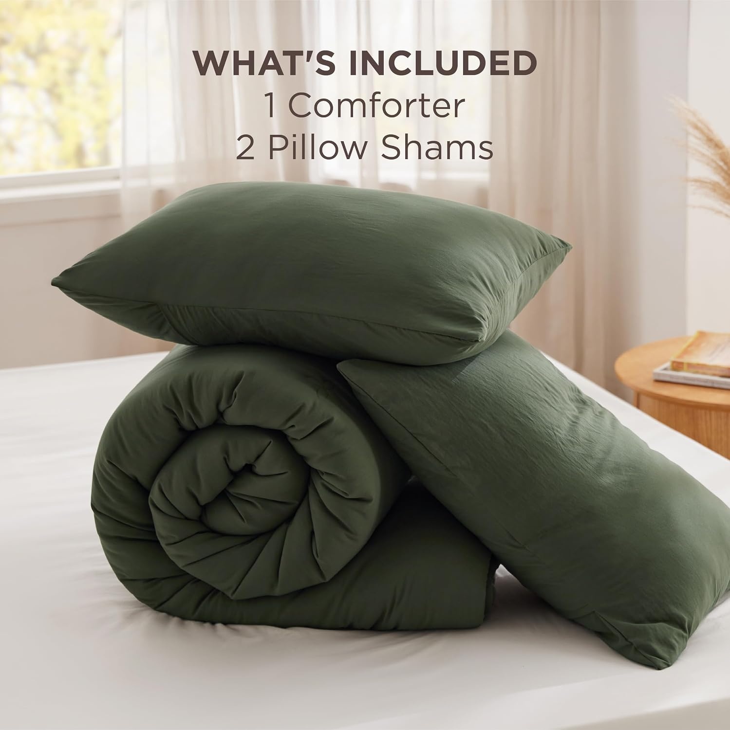 image:imageBedsure Queen Comforter Set Dark Grey Soft Prewashed Queen Size Bedding Quilted Comforter with Circle Design Down Alternative Comforter for All Seasons 3 Pieces Bed Set with 2 Pillow Shams03olive Greenclover