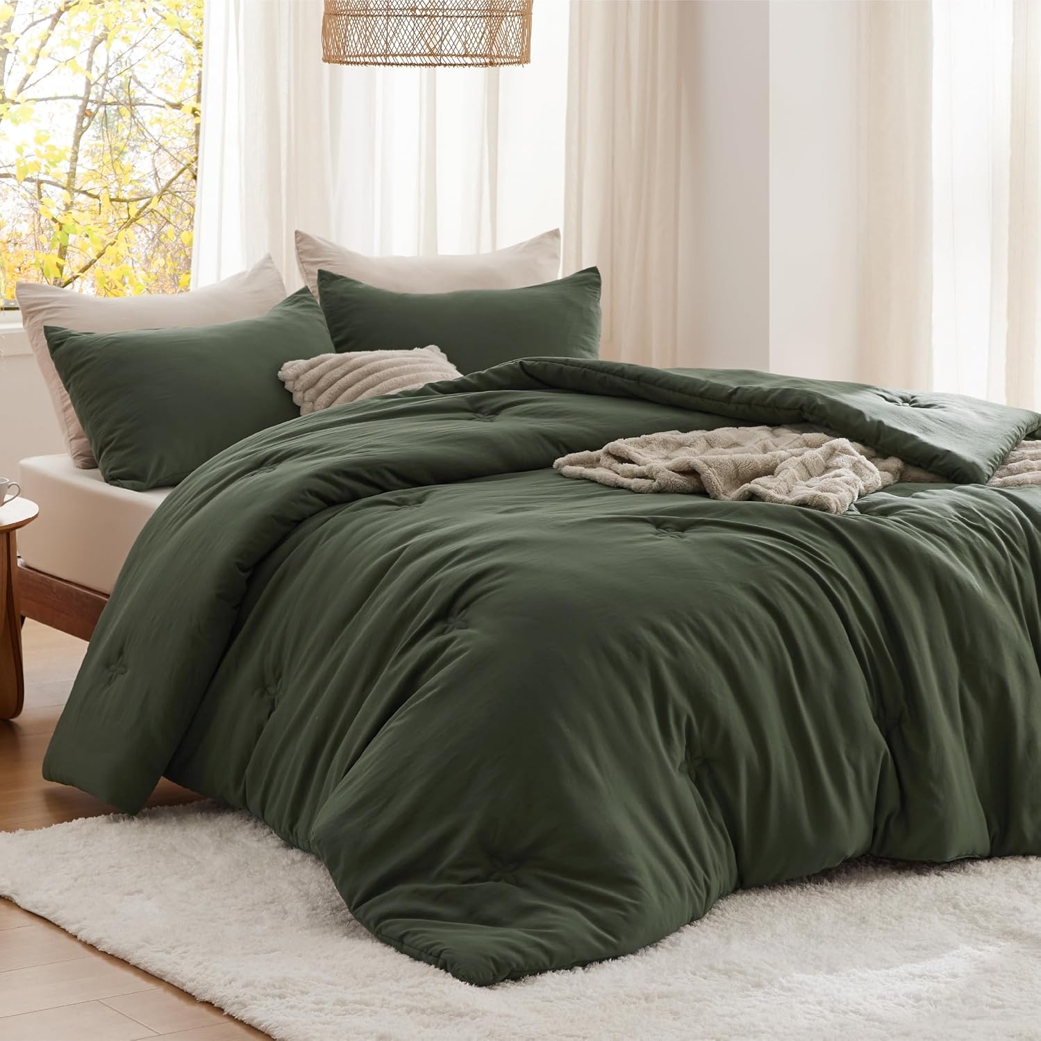 image:imageBedsure Queen Comforter Set Dark Grey Soft Prewashed Queen Size Bedding Quilted Comforter with Circle Design Down Alternative Comforter for All Seasons 3 Pieces Bed Set with 2 Pillow Shams03olive Greenclover