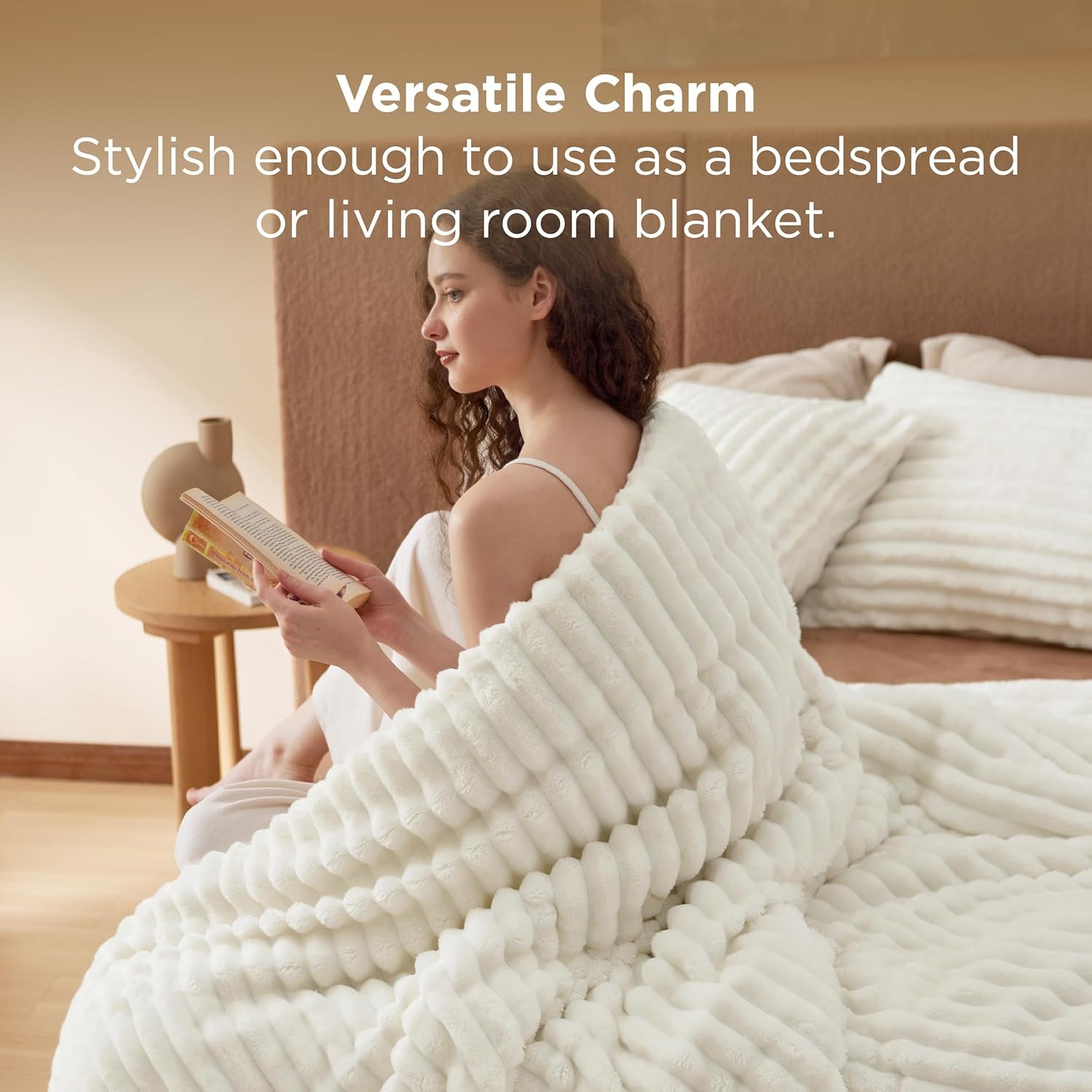 image:imageBedsure Queen Fluffy Comforter Set GentleSoft 3 Pieces Luxury Fleece Bed Olive Green Bedding Cozy Room Decor Aesthetic 1 Queen Bed Comforter 90x90 and 2 Pillowcases 20x2601 Cream White