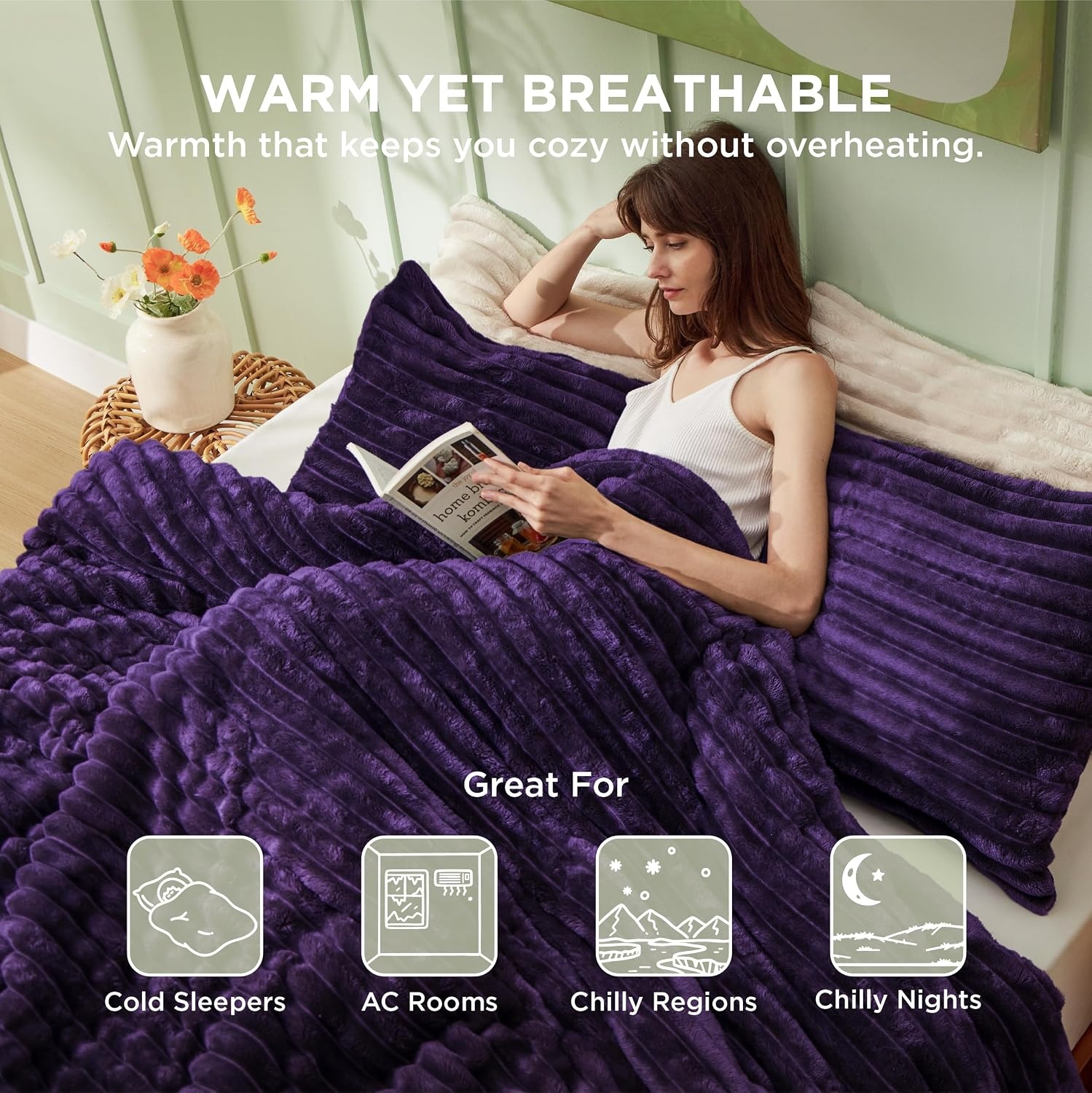 image:imageBedsure Queen Fluffy Comforter Set GentleSoft 3 Pieces Luxury Fleece Bed Olive Green Bedding Cozy Room Decor Aesthetic 1 Queen Bed Comforter 90x90 and 2 Pillowcases 20x2611 Purple