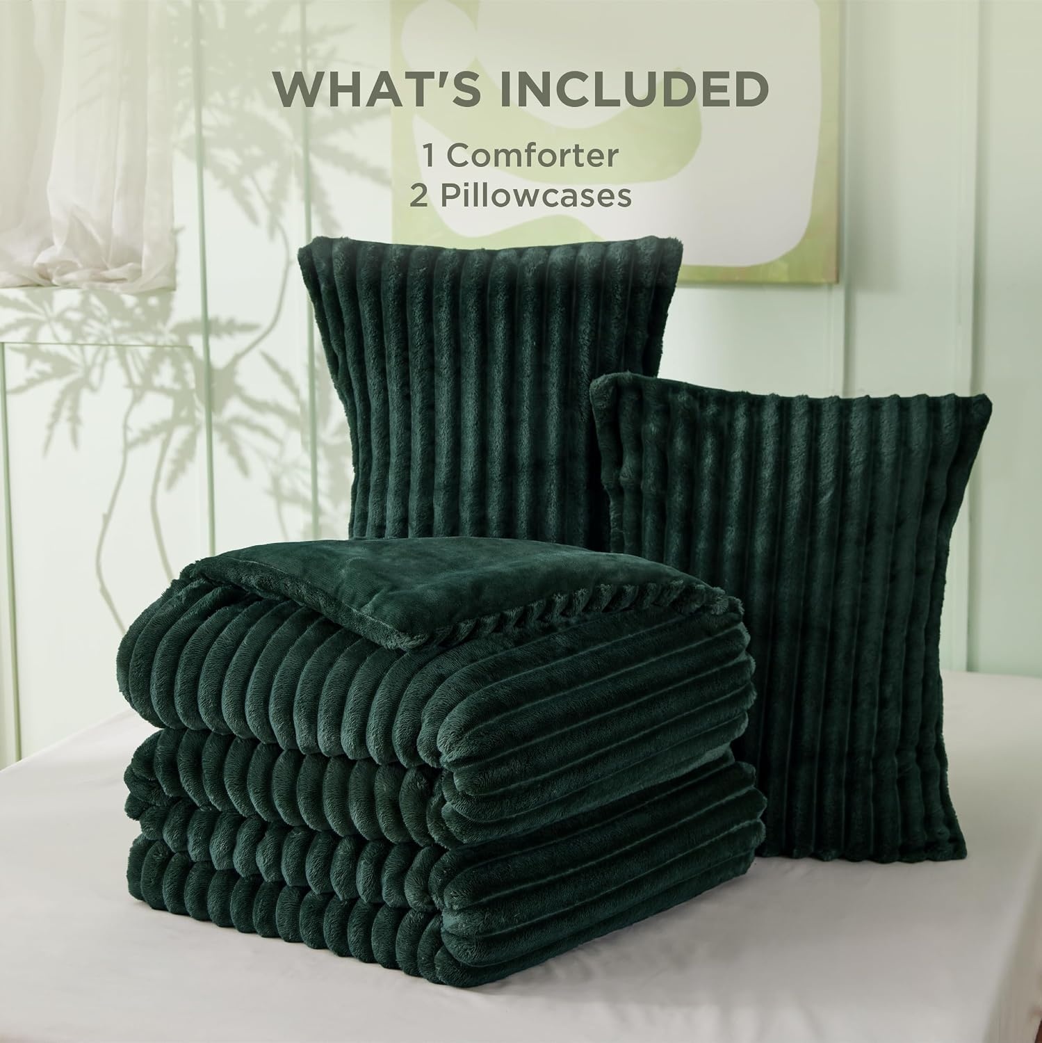 image:imageBedsure Queen Fluffy Comforter Set GentleSoft 3 Pieces Luxury Fleece Bed Olive Green Bedding Cozy Room Decor Aesthetic 1 Queen Bed Comforter 90x90 and 2 Pillowcases 20x2607 Emerald