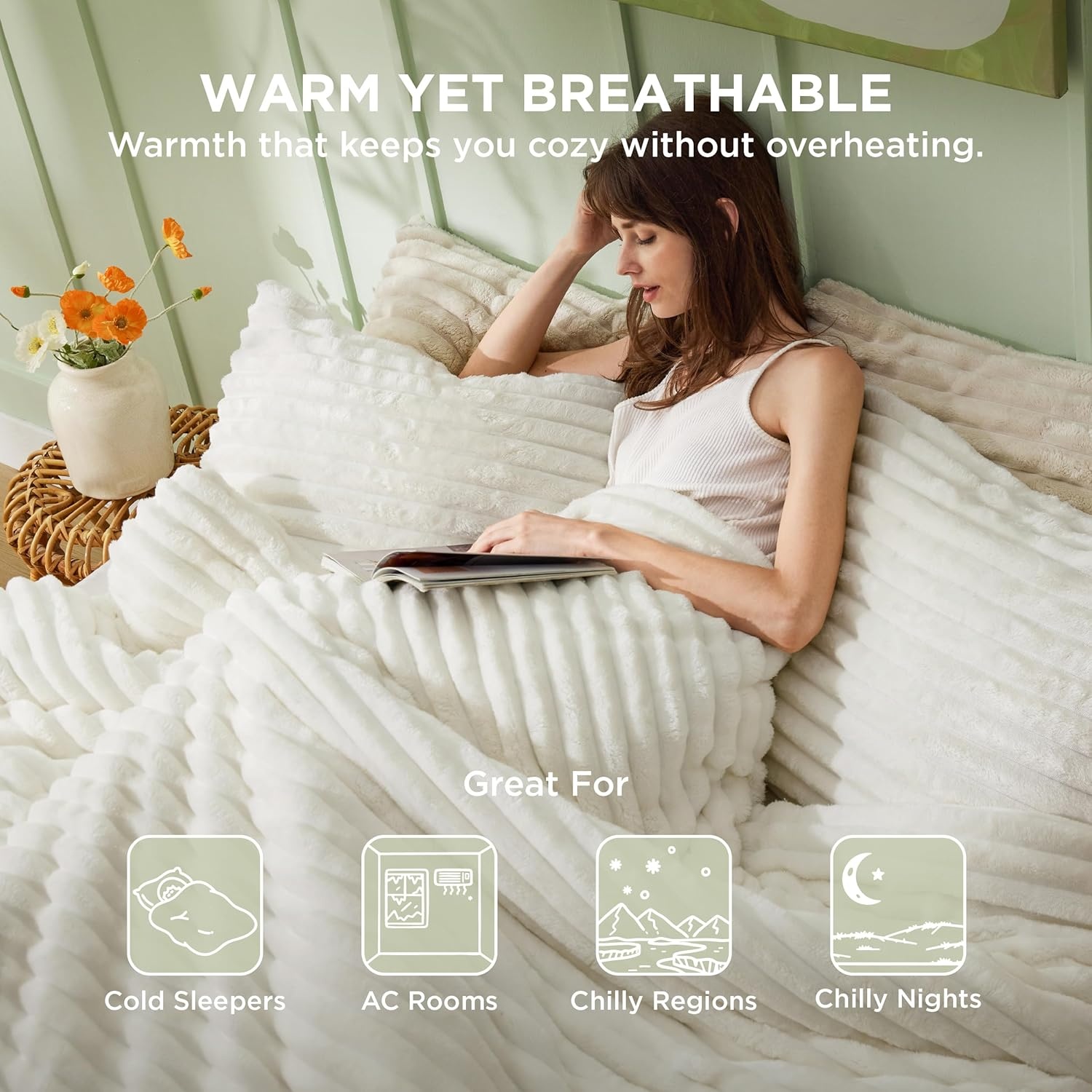 image:imageBedsure Queen Fluffy Comforter Set GentleSoft 3 Pieces Luxury Fleece Bed Olive Green Bedding Cozy Room Decor Aesthetic 1 Queen Bed Comforter 90x90 and 2 Pillowcases 20x2601 Cream White