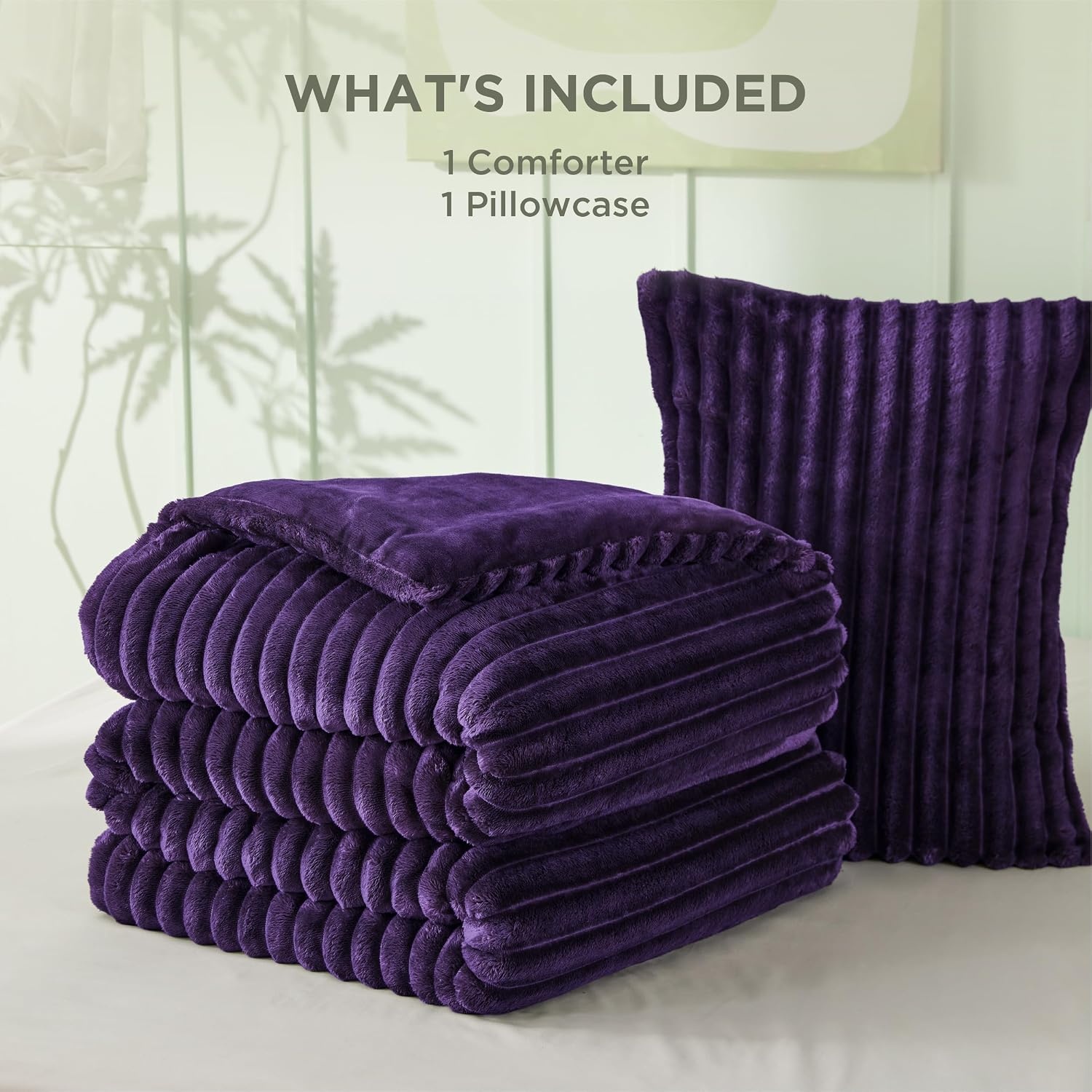 image:imageBedsure Queen Fluffy Comforter Set GentleSoft 3 Pieces Luxury Fleece Bed Olive Green Bedding Cozy Room Decor Aesthetic 1 Queen Bed Comforter 90x90 and 2 Pillowcases 20x2611 Purple
