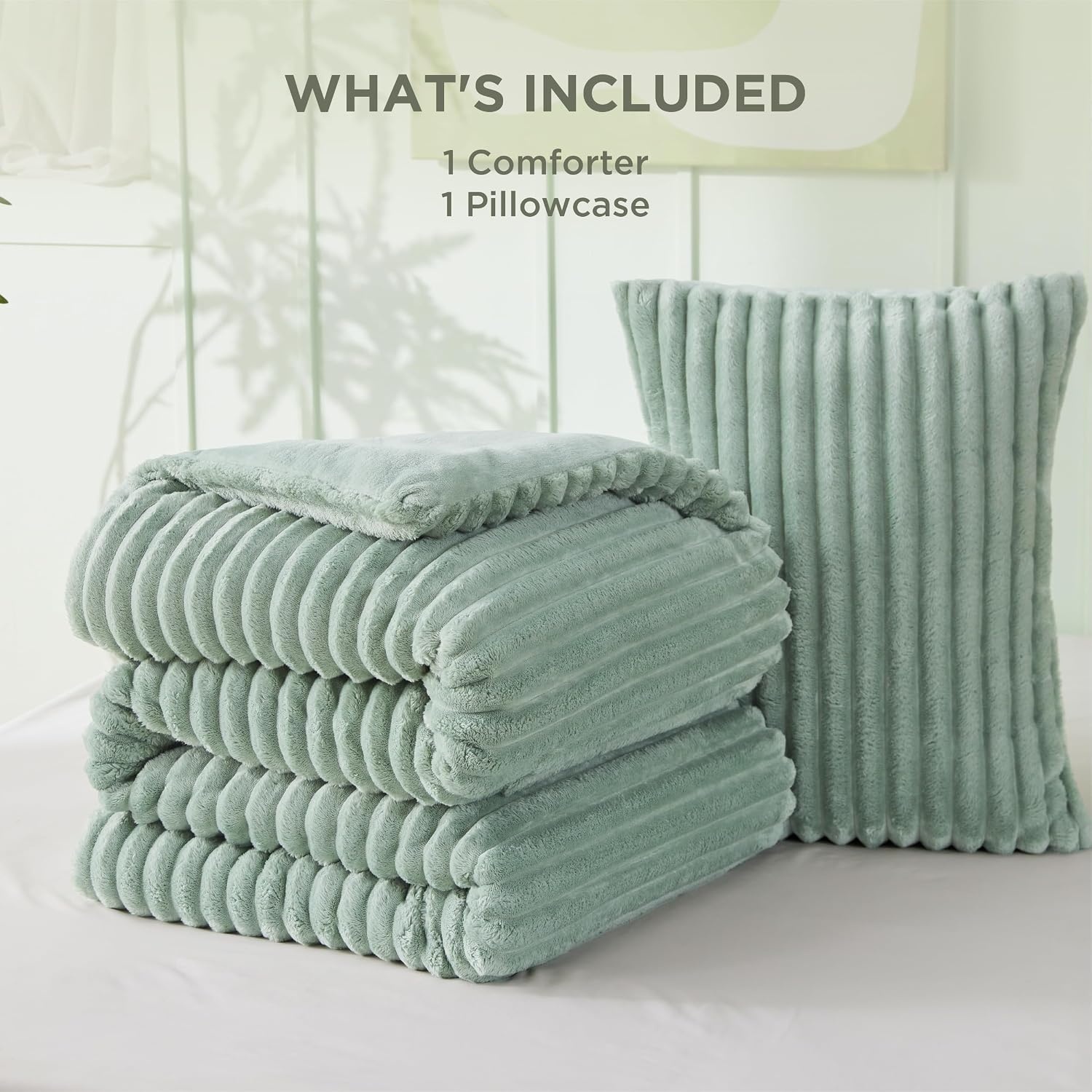 image:imageBedsure Queen Fluffy Comforter Set GentleSoft 3 Pieces Luxury Fleece Bed Olive Green Bedding Cozy Room Decor Aesthetic 1 Queen Bed Comforter 90x90 and 2 Pillowcases 20x2608 Sage Green