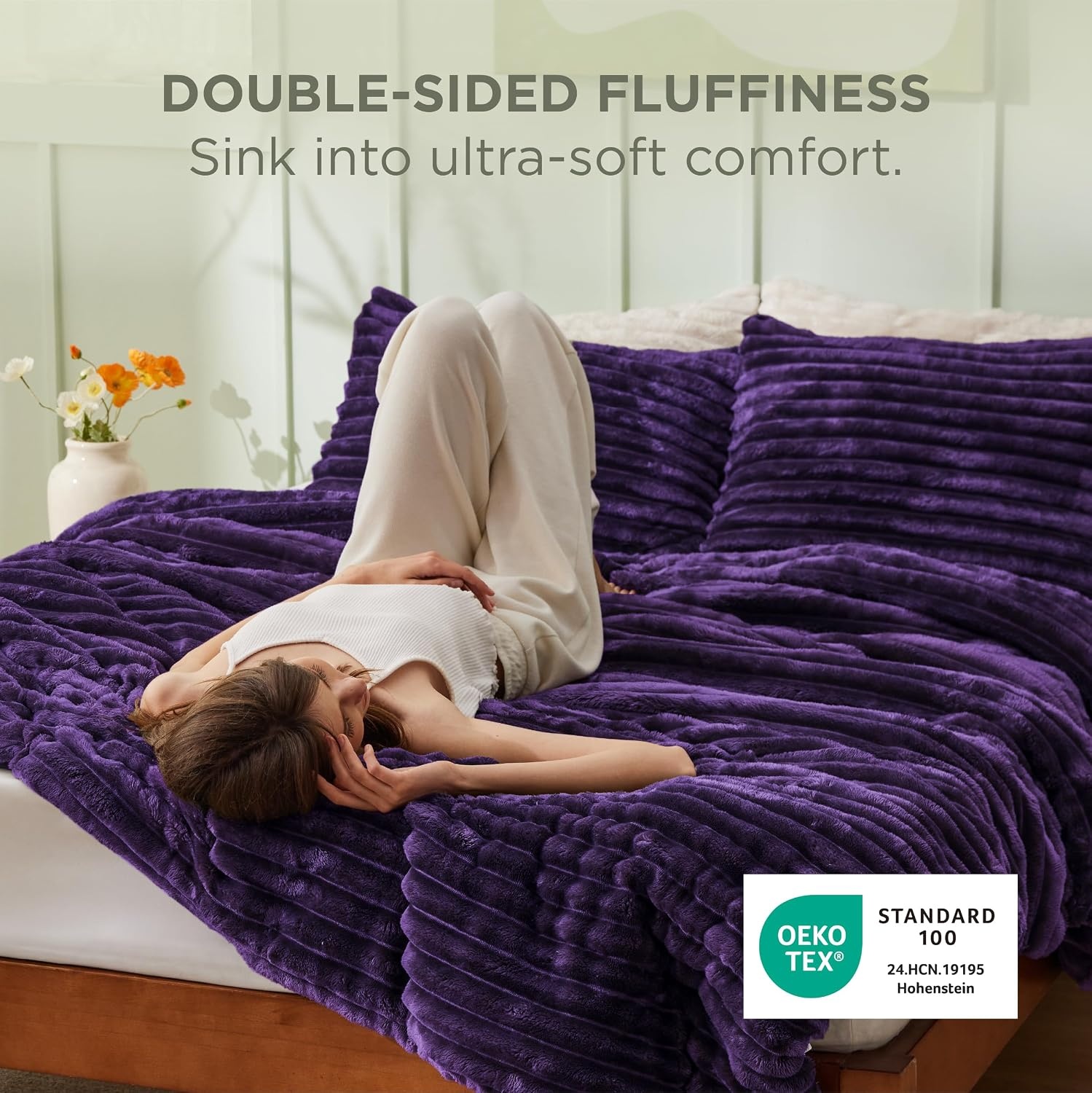 image:imageBedsure Queen Fluffy Comforter Set GentleSoft 3 Pieces Luxury Fleece Bed Olive Green Bedding Cozy Room Decor Aesthetic 1 Queen Bed Comforter 90x90 and 2 Pillowcases 20x2611 Purple
