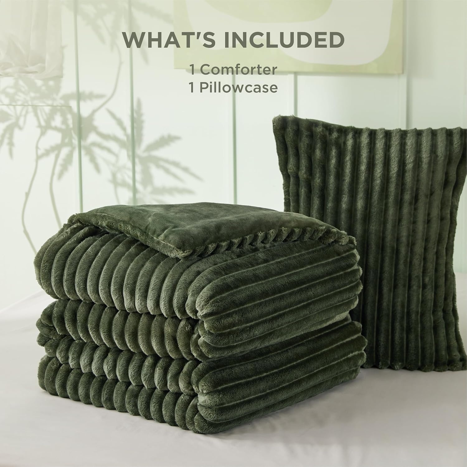 image:imageBedsure Queen Fluffy Comforter Set GentleSoft 3 Pieces Luxury Fleece Bed Olive Green Bedding Cozy Room Decor Aesthetic 1 Queen Bed Comforter 90x90 and 2 Pillowcases 20x2616 Olive Green