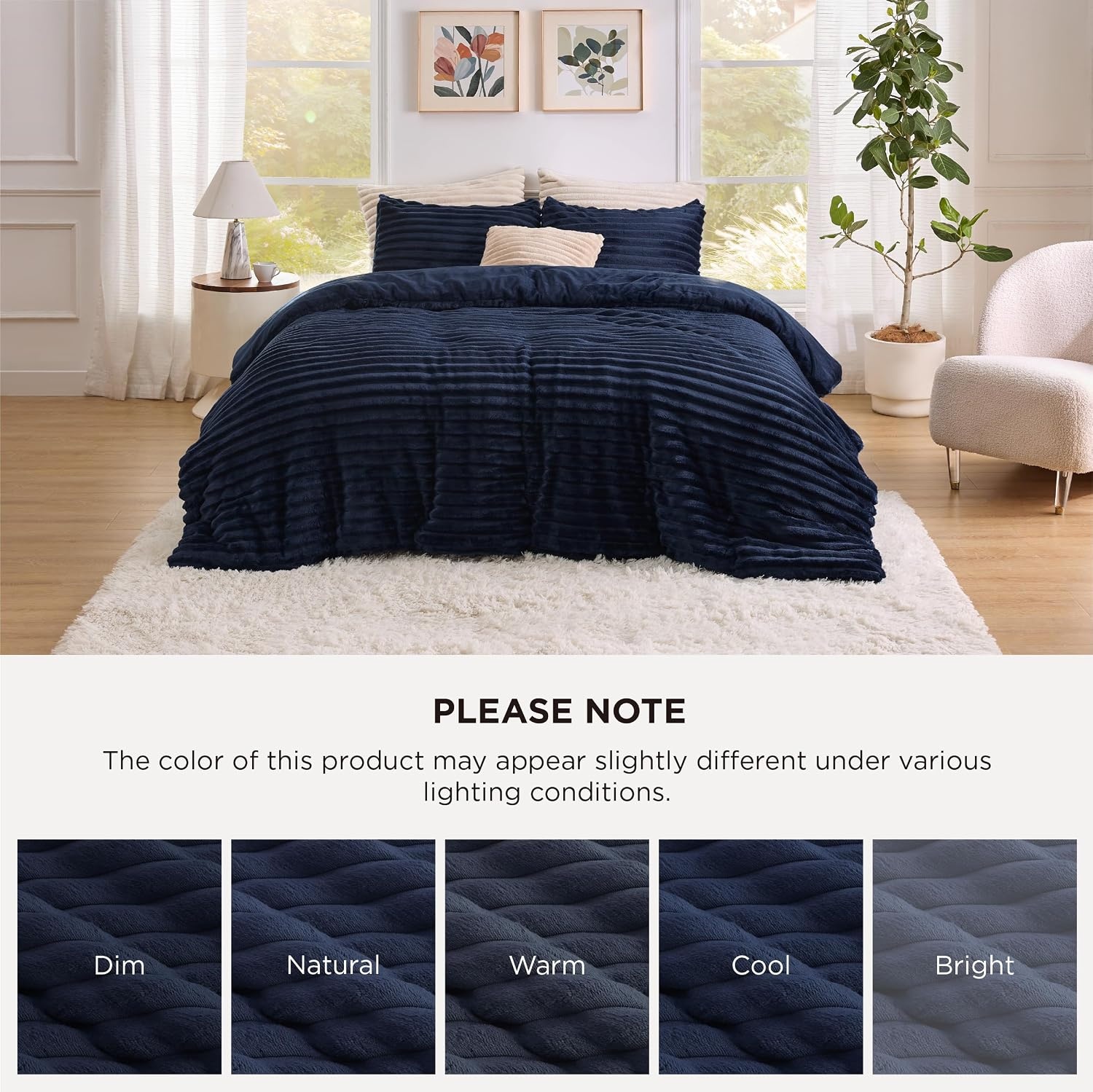 image:imageBedsure Queen Fluffy Comforter Set GentleSoft 3 Pieces Luxury Fleece Bed Olive Green Bedding Cozy Room Decor Aesthetic 1 Queen Bed Comforter 90x90 and 2 Pillowcases 20x2612 Navy