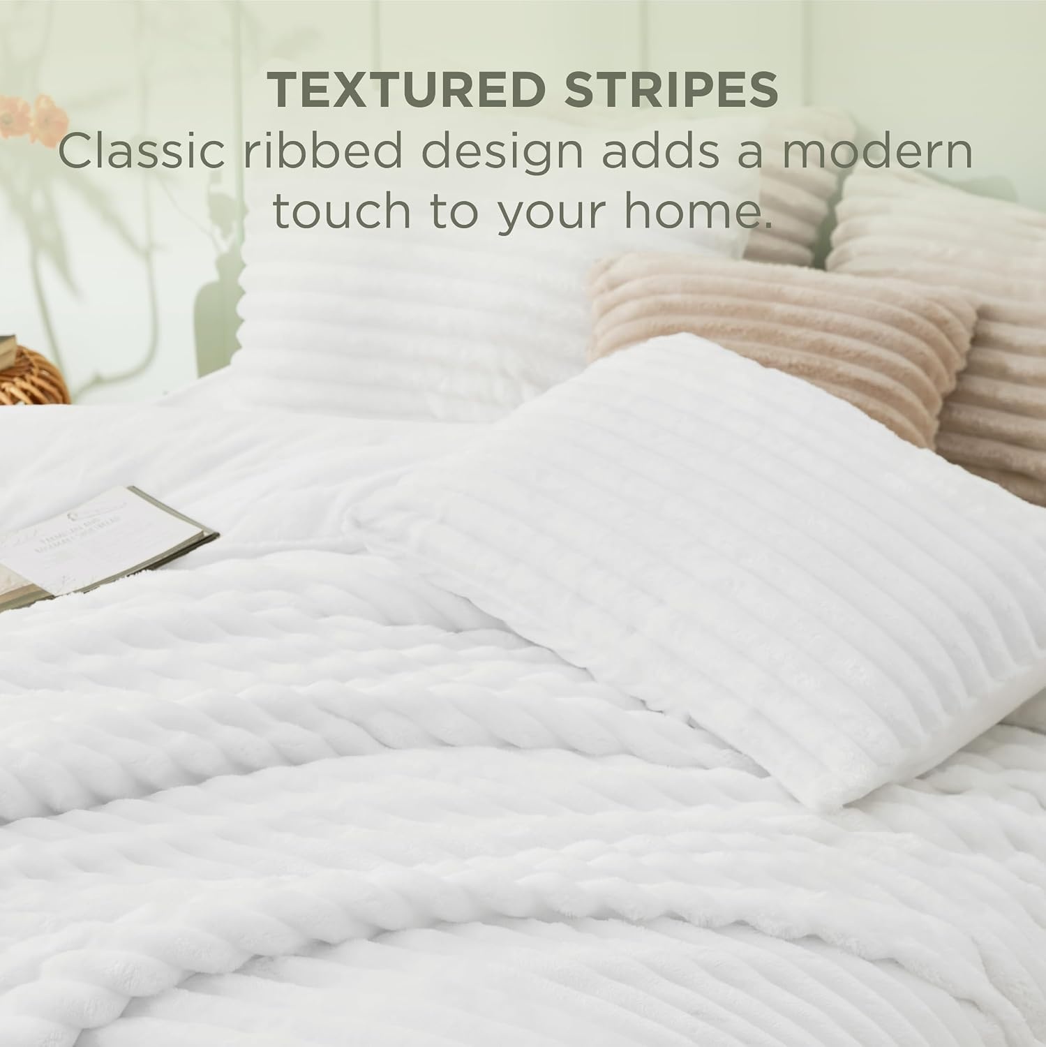 image:imageBedsure Queen Fluffy Comforter Set GentleSoft 3 Pieces Luxury Fleece Bed Olive Green Bedding Cozy Room Decor Aesthetic 1 Queen Bed Comforter 90x90 and 2 Pillowcases 20x2605 Bright White