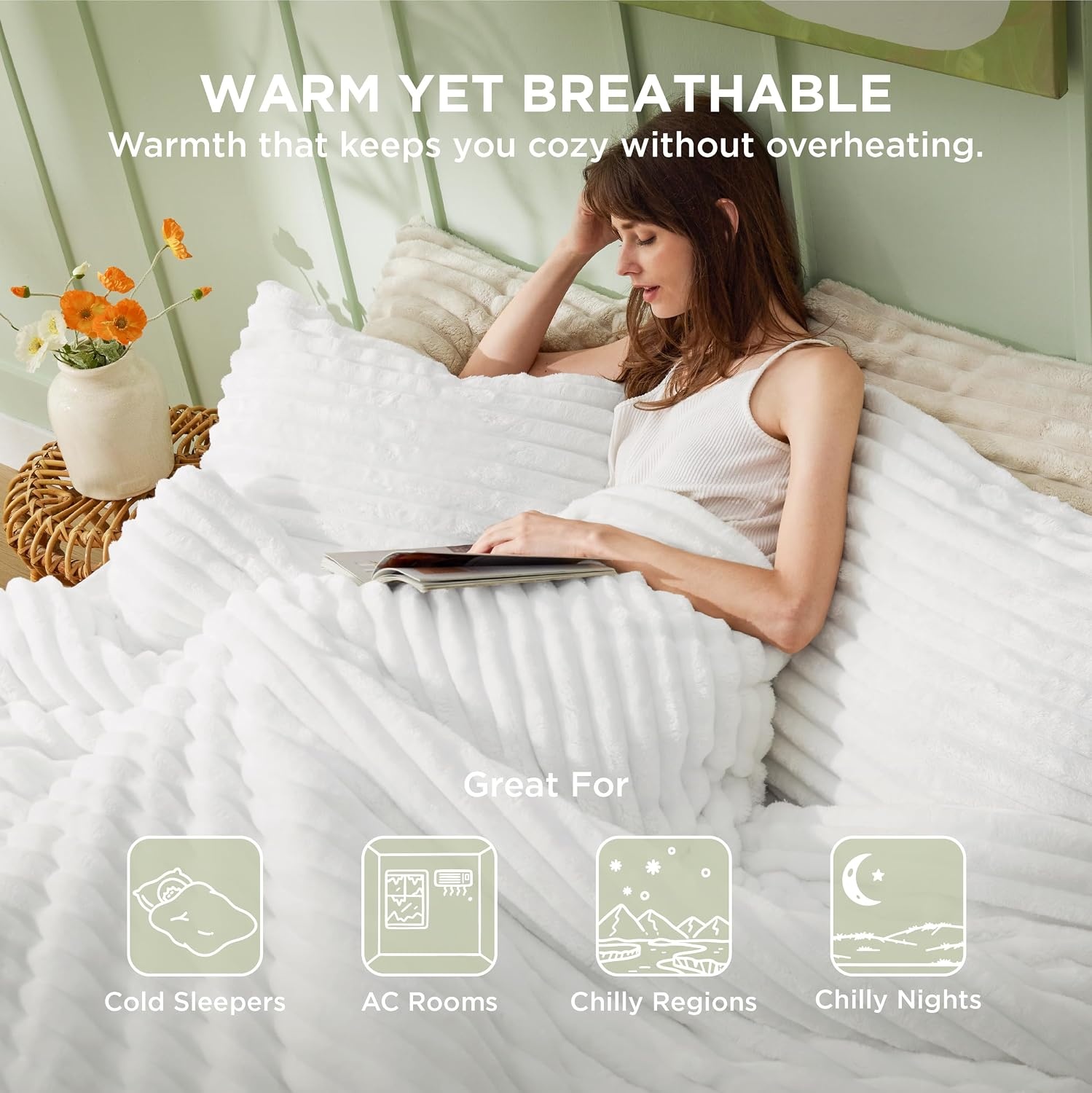 image:imageBedsure Queen Fluffy Comforter Set GentleSoft 3 Pieces Luxury Fleece Bed Olive Green Bedding Cozy Room Decor Aesthetic 1 Queen Bed Comforter 90x90 and 2 Pillowcases 20x2605 Bright White