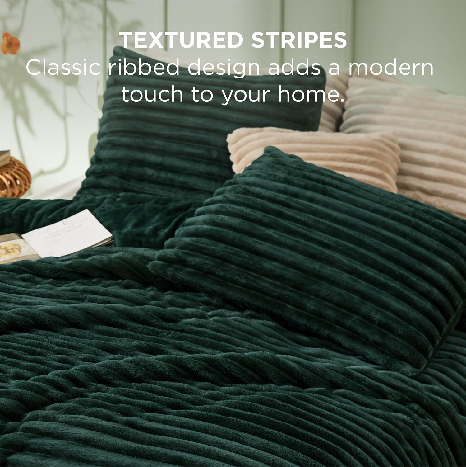 image:imageBedsure Queen Fluffy Comforter Set GentleSoft 3 Pieces Luxury Fleece Bed Olive Green Bedding Cozy Room Decor Aesthetic 1 Queen Bed Comforter 90x90 and 2 Pillowcases 20x2607 Emerald
