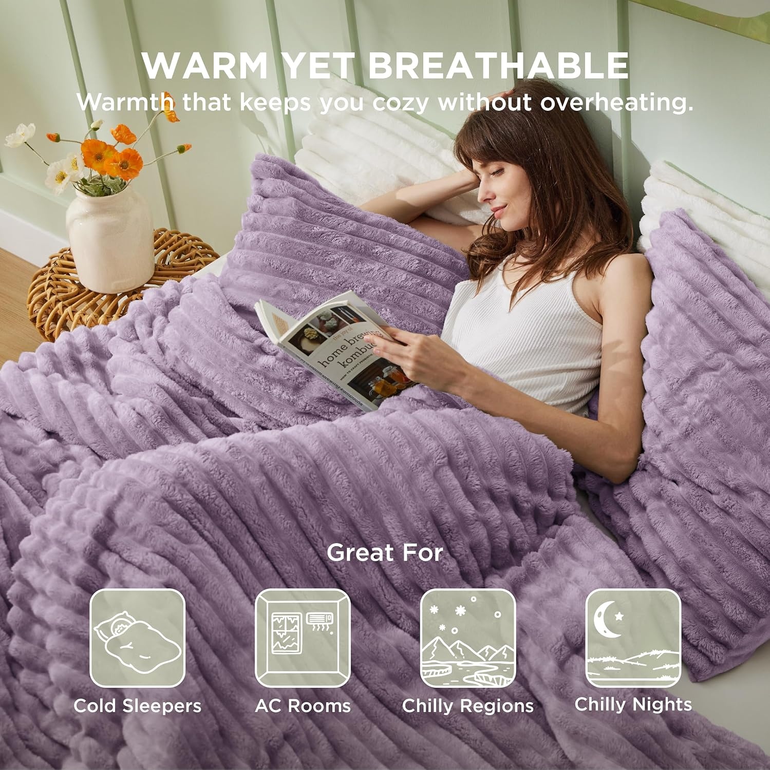image:imageBedsure Queen Fluffy Comforter Set GentleSoft 3 Pieces Luxury Fleece Bed Olive Green Bedding Cozy Room Decor Aesthetic 1 Queen Bed Comforter 90x90 and 2 Pillowcases 20x2610 Lavender