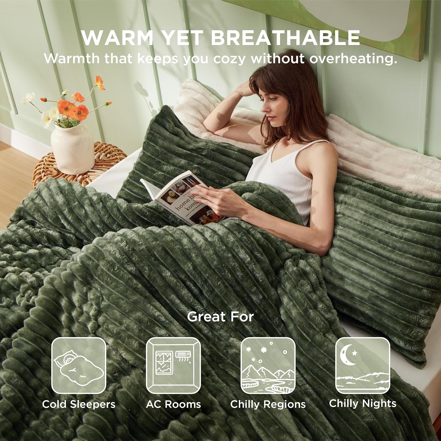 image:imageBedsure Queen Fluffy Comforter Set GentleSoft 3 Pieces Luxury Fleece Bed Olive Green Bedding Cozy Room Decor Aesthetic 1 Queen Bed Comforter 90x90 and 2 Pillowcases 20x2616 Olive Green