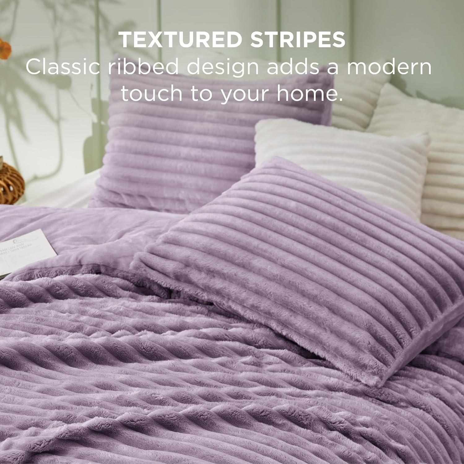image:imageBedsure Queen Fluffy Comforter Set GentleSoft 3 Pieces Luxury Fleece Bed Olive Green Bedding Cozy Room Decor Aesthetic 1 Queen Bed Comforter 90x90 and 2 Pillowcases 20x2610 Lavender
