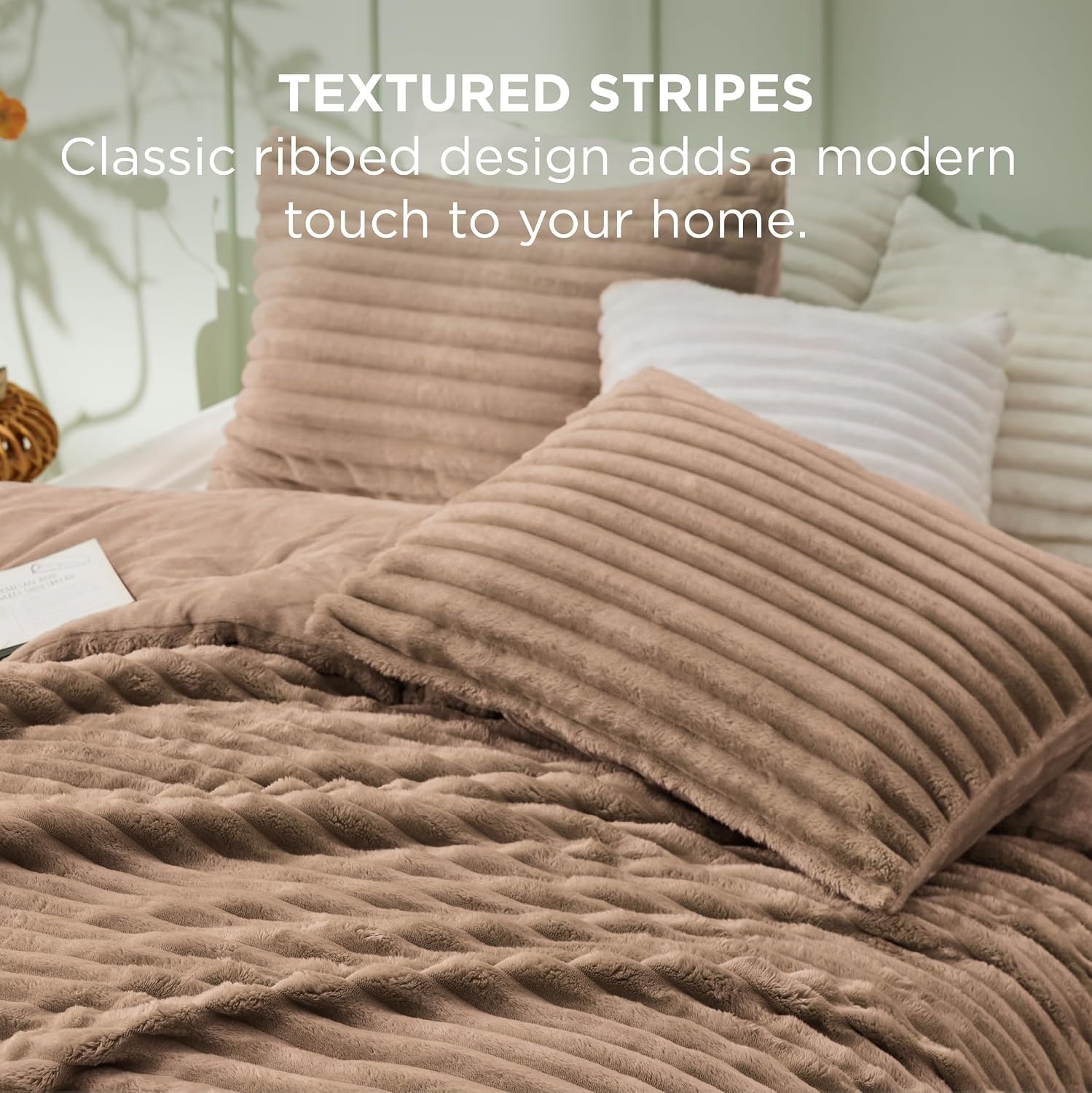 image:imageBedsure Queen Fluffy Comforter Set GentleSoft 3 Pieces Luxury Fleece Bed Olive Green Bedding Cozy Room Decor Aesthetic 1 Queen Bed Comforter 90x90 and 2 Pillowcases 20x2609 Warm Taupe