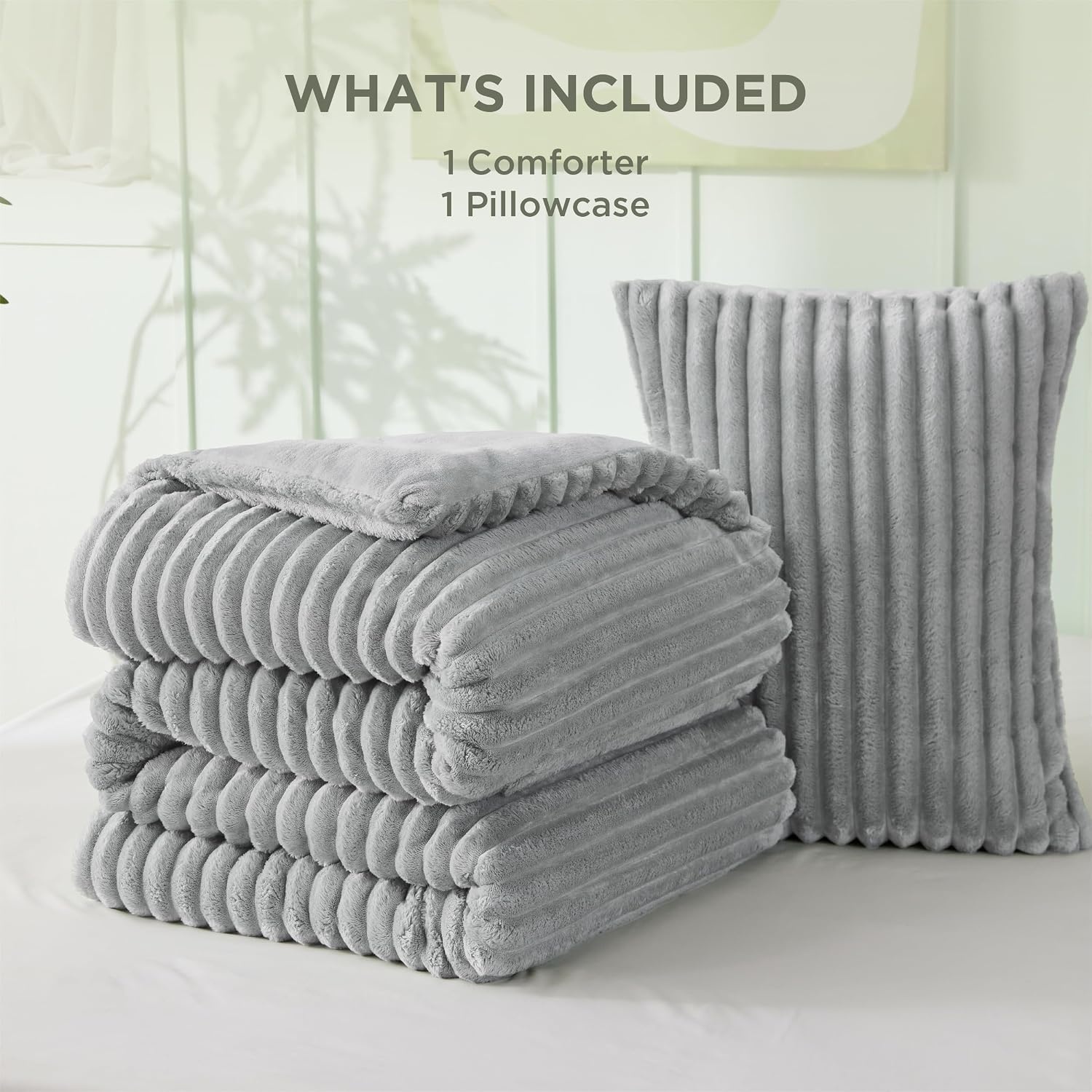 image:imageBedsure Queen Fluffy Comforter Set GentleSoft 3 Pieces Luxury Fleece Bed Olive Green Bedding Cozy Room Decor Aesthetic 1 Queen Bed Comforter 90x90 and 2 Pillowcases 20x2606 Light Grey