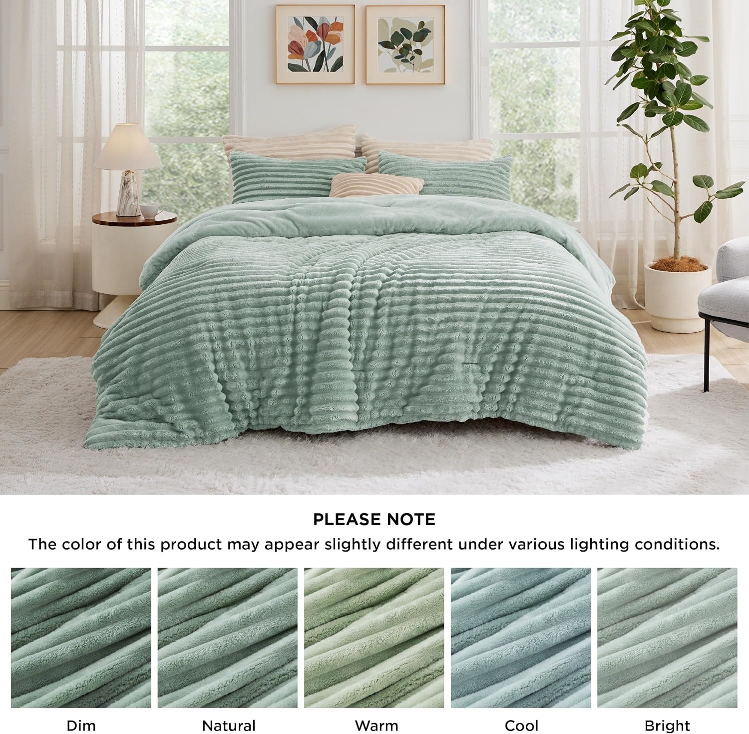 image:imageBedsure Queen Fluffy Comforter Set GentleSoft 3 Pieces Luxury Fleece Bed Olive Green Bedding Cozy Room Decor Aesthetic 1 Queen Bed Comforter 90x90 and 2 Pillowcases 20x2608 Sage Green