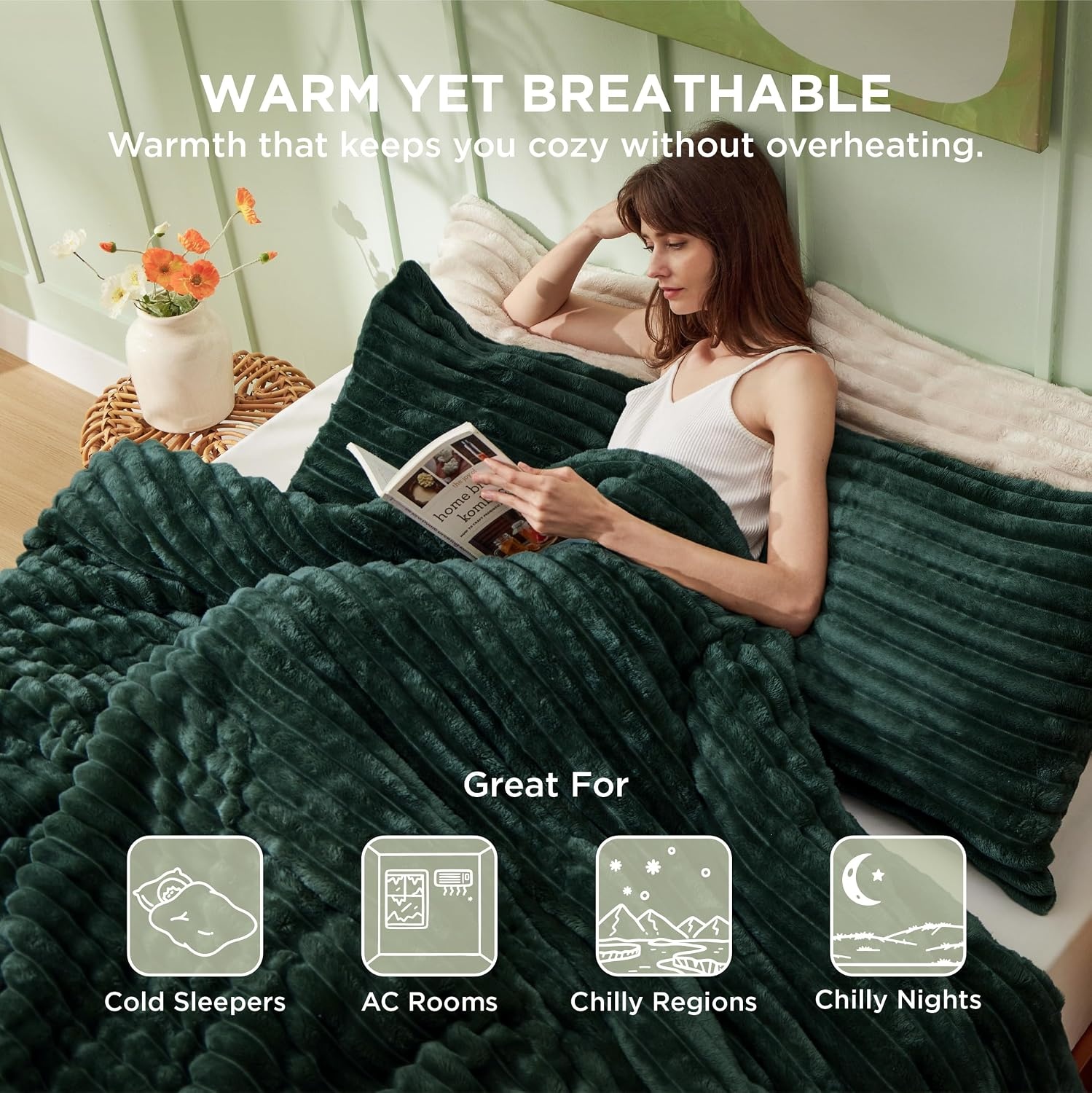image:imageBedsure Queen Fluffy Comforter Set GentleSoft 3 Pieces Luxury Fleece Bed Olive Green Bedding Cozy Room Decor Aesthetic 1 Queen Bed Comforter 90x90 and 2 Pillowcases 20x2607 Emerald