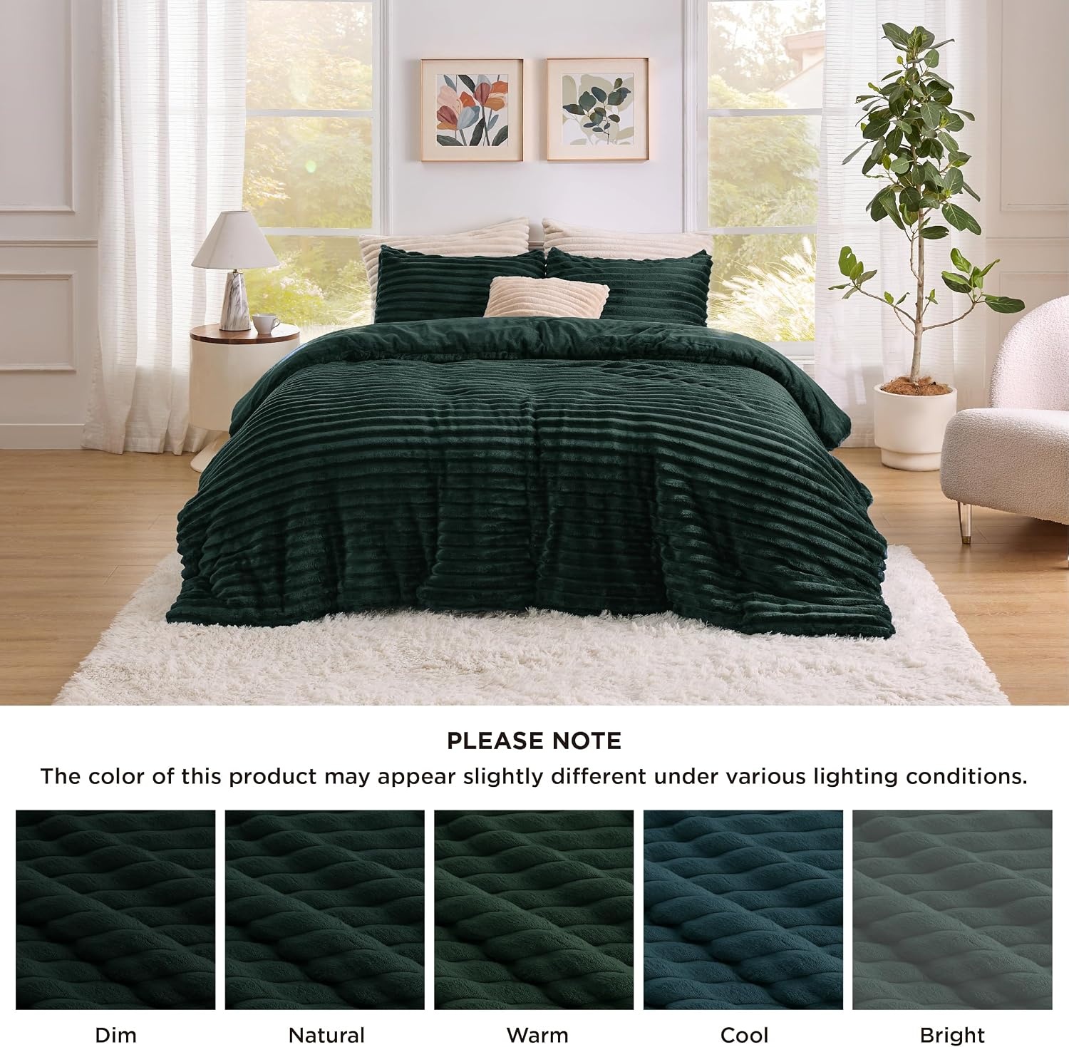 image:imageBedsure Queen Fluffy Comforter Set GentleSoft 3 Pieces Luxury Fleece Bed Olive Green Bedding Cozy Room Decor Aesthetic 1 Queen Bed Comforter 90x90 and 2 Pillowcases 20x2607 Emerald