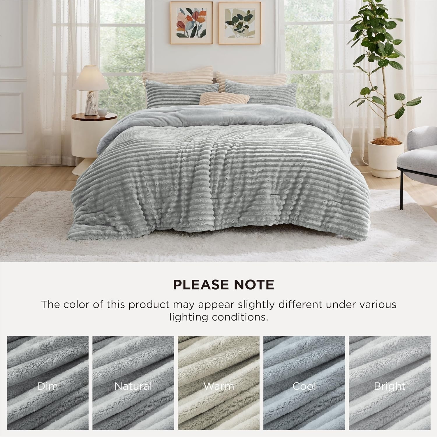 image:imageBedsure Queen Fluffy Comforter Set GentleSoft 3 Pieces Luxury Fleece Bed Olive Green Bedding Cozy Room Decor Aesthetic 1 Queen Bed Comforter 90x90 and 2 Pillowcases 20x2606 Light Grey