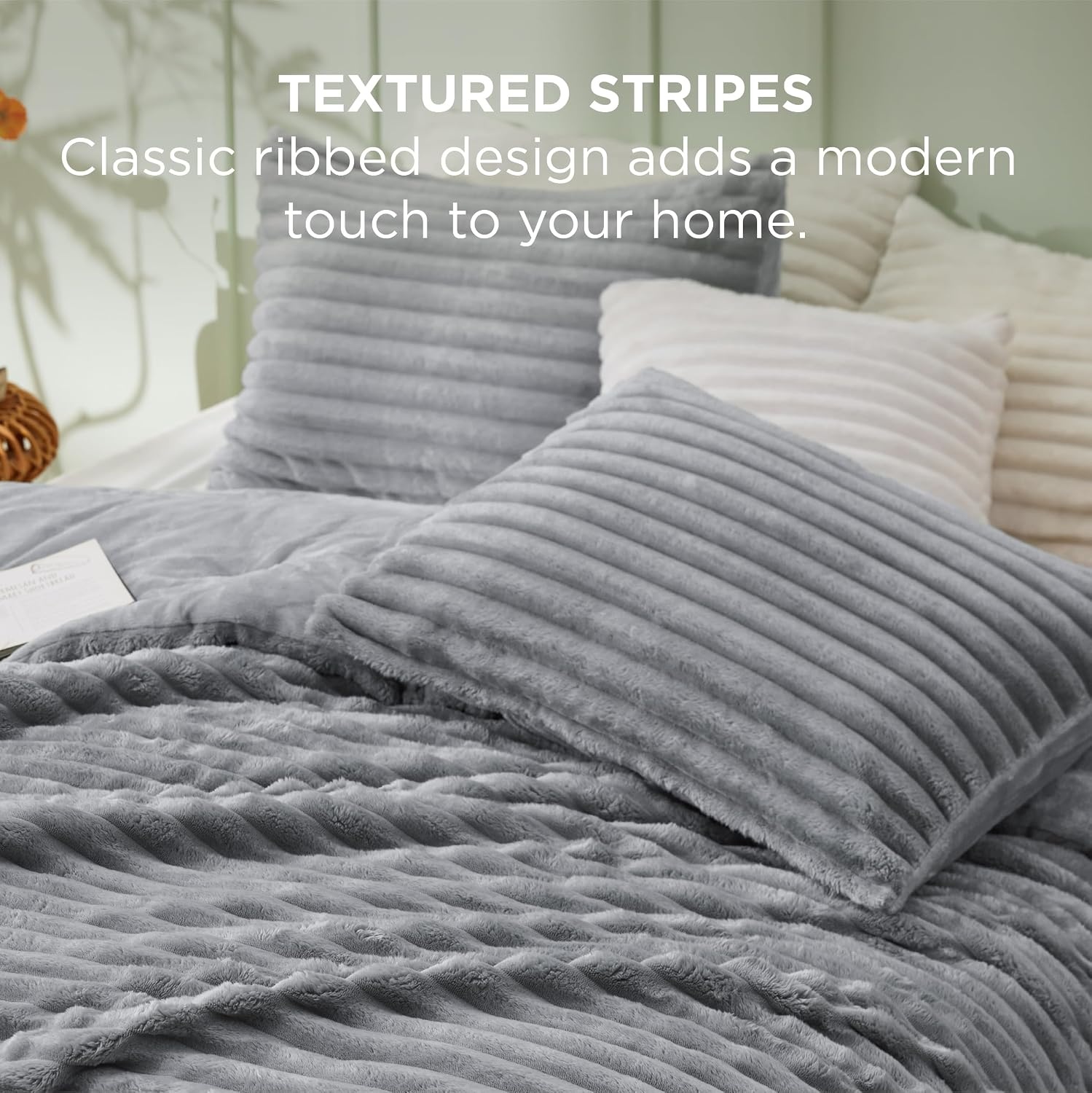 image:imageBedsure Queen Fluffy Comforter Set GentleSoft 3 Pieces Luxury Fleece Bed Olive Green Bedding Cozy Room Decor Aesthetic 1 Queen Bed Comforter 90x90 and 2 Pillowcases 20x2604 Grey