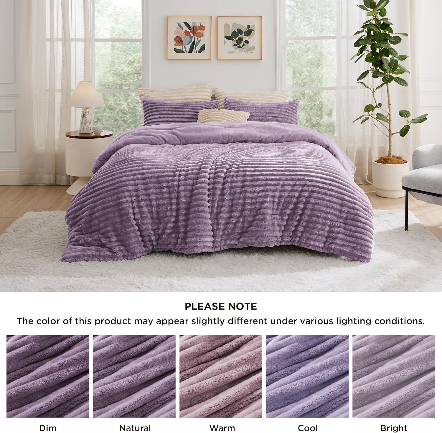 image:imageBedsure Queen Fluffy Comforter Set GentleSoft 3 Pieces Luxury Fleece Bed Olive Green Bedding Cozy Room Decor Aesthetic 1 Queen Bed Comforter 90x90 and 2 Pillowcases 20x2610 Lavender