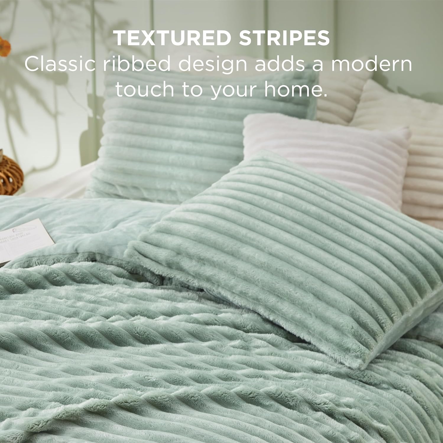image:imageBedsure Queen Fluffy Comforter Set GentleSoft 3 Pieces Luxury Fleece Bed Olive Green Bedding Cozy Room Decor Aesthetic 1 Queen Bed Comforter 90x90 and 2 Pillowcases 20x2608 Sage Green