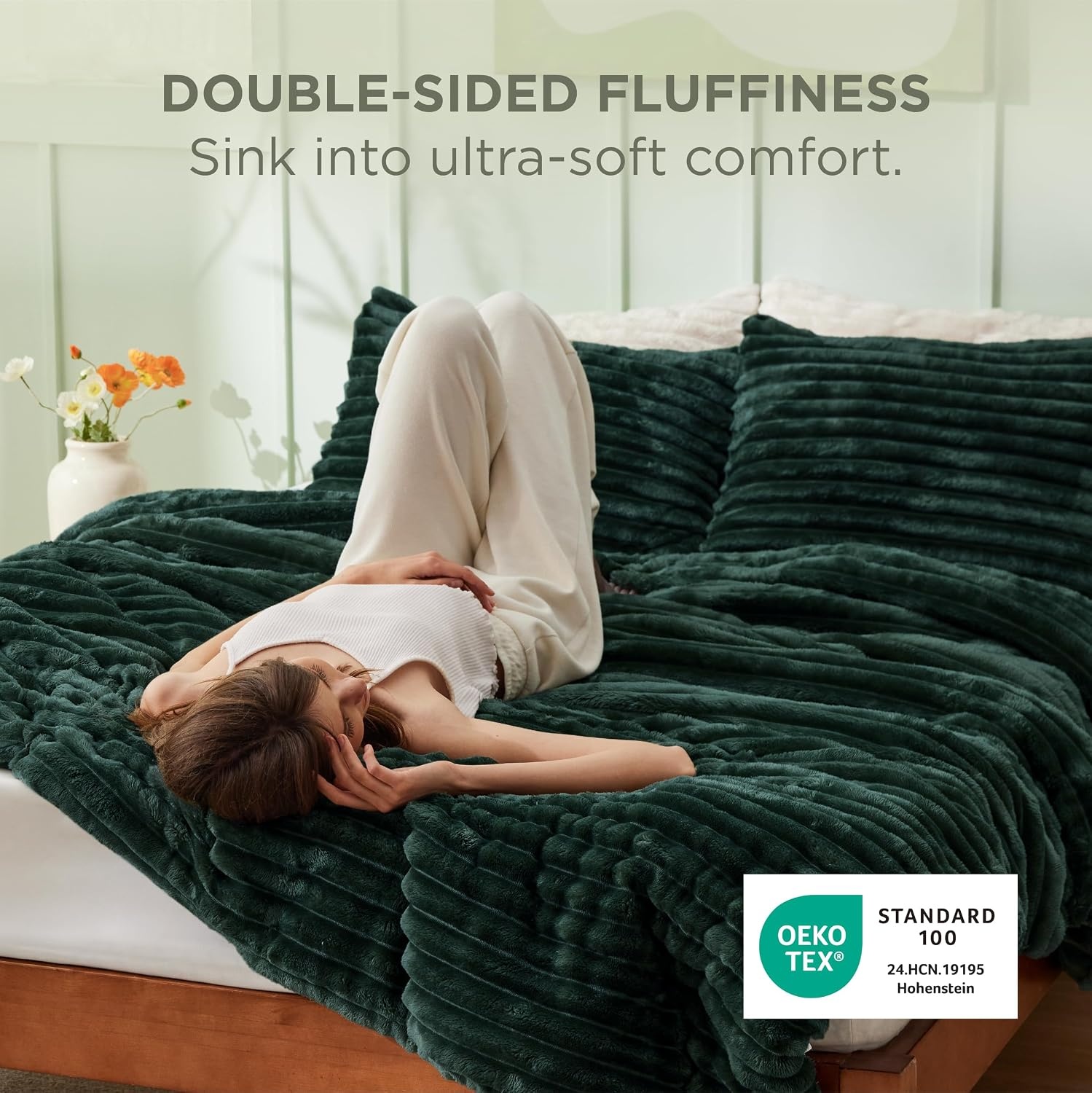 image:imageBedsure Queen Fluffy Comforter Set GentleSoft 3 Pieces Luxury Fleece Bed Olive Green Bedding Cozy Room Decor Aesthetic 1 Queen Bed Comforter 90x90 and 2 Pillowcases 20x2607 Emerald