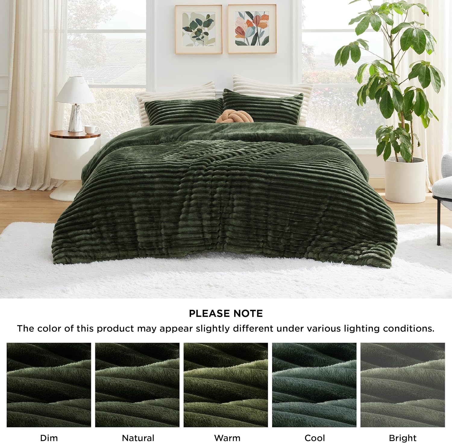 image:imageBedsure Queen Fluffy Comforter Set GentleSoft 3 Pieces Luxury Fleece Bed Olive Green Bedding Cozy Room Decor Aesthetic 1 Queen Bed Comforter 90x90 and 2 Pillowcases 20x2616 Olive Green