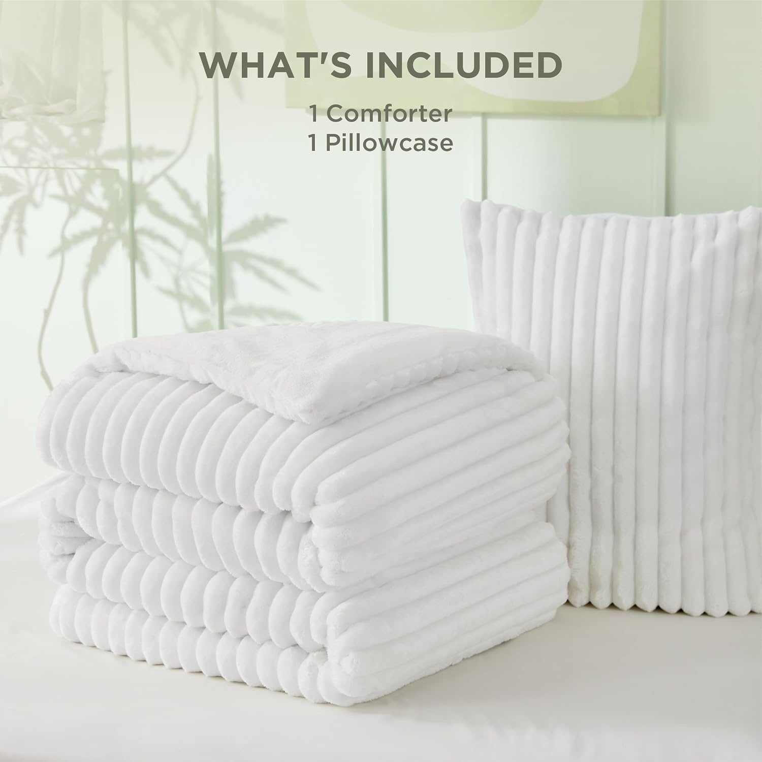 image:imageBedsure Queen Fluffy Comforter Set GentleSoft 3 Pieces Luxury Fleece Bed Olive Green Bedding Cozy Room Decor Aesthetic 1 Queen Bed Comforter 90x90 and 2 Pillowcases 20x2605 Bright White
